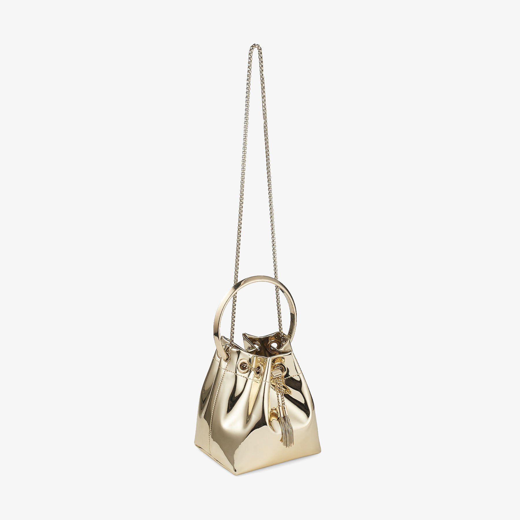 BON BON | Gold Mirror Fabric Mini Bag with Metal Handle | JIMMY CHOO