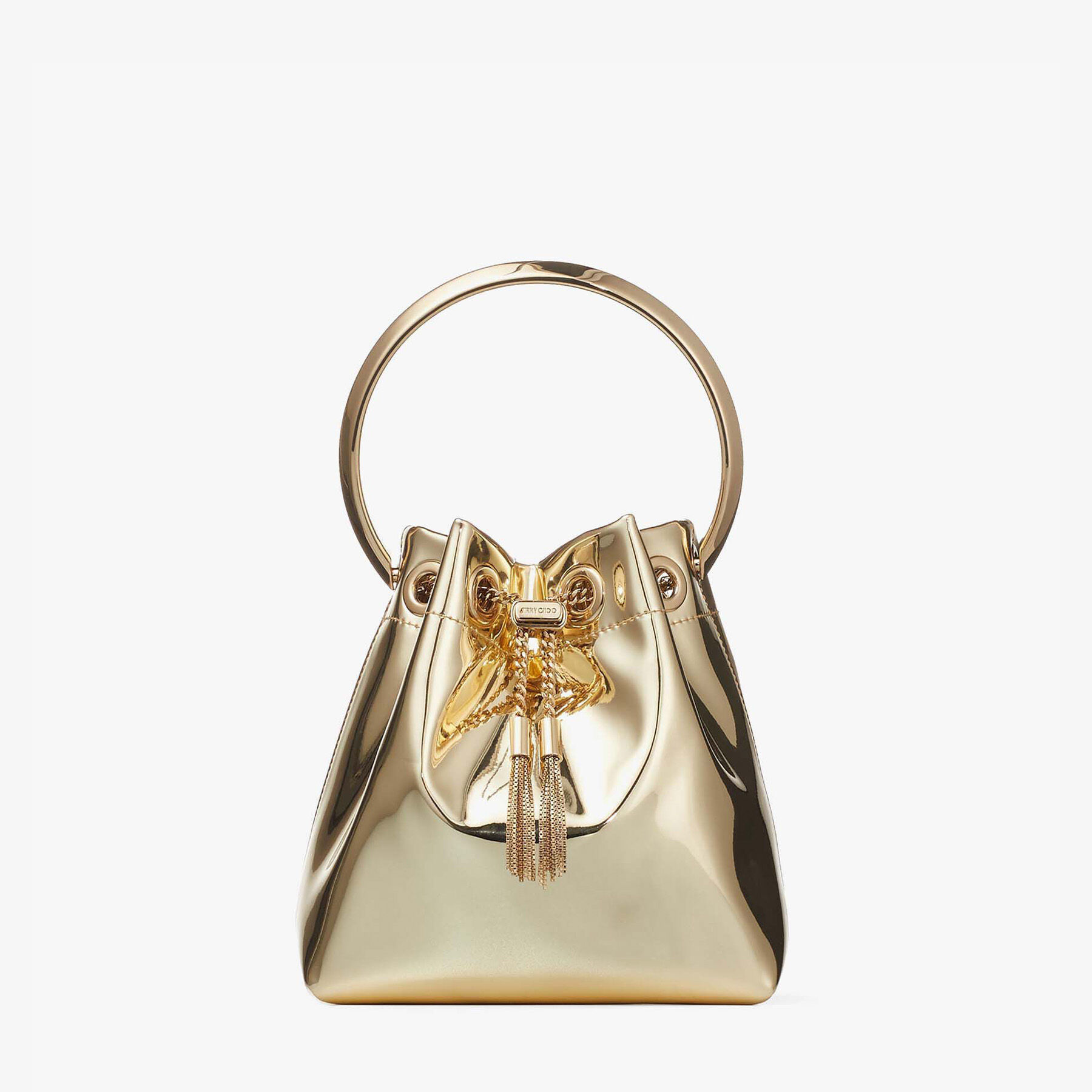 JIMMY CHOO ゴールド パーティーバッグ BON BON | Gold Mirror Fabric Mini Bag with Metal Handle | JIMMY CHOO