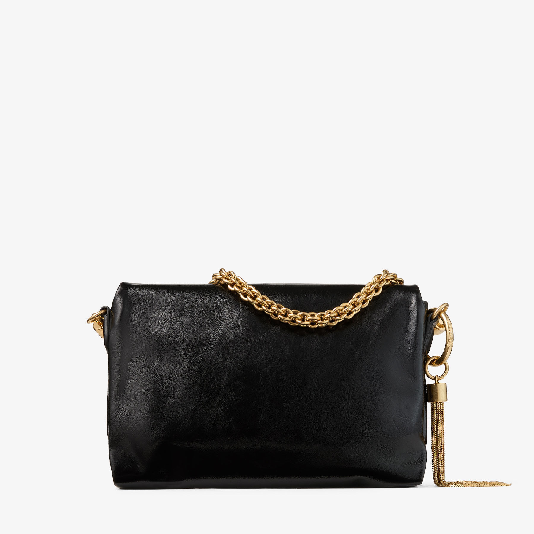 Callie Flap | Black Shiny Biker Leather Shoulder Bag | JIMMY CHOO