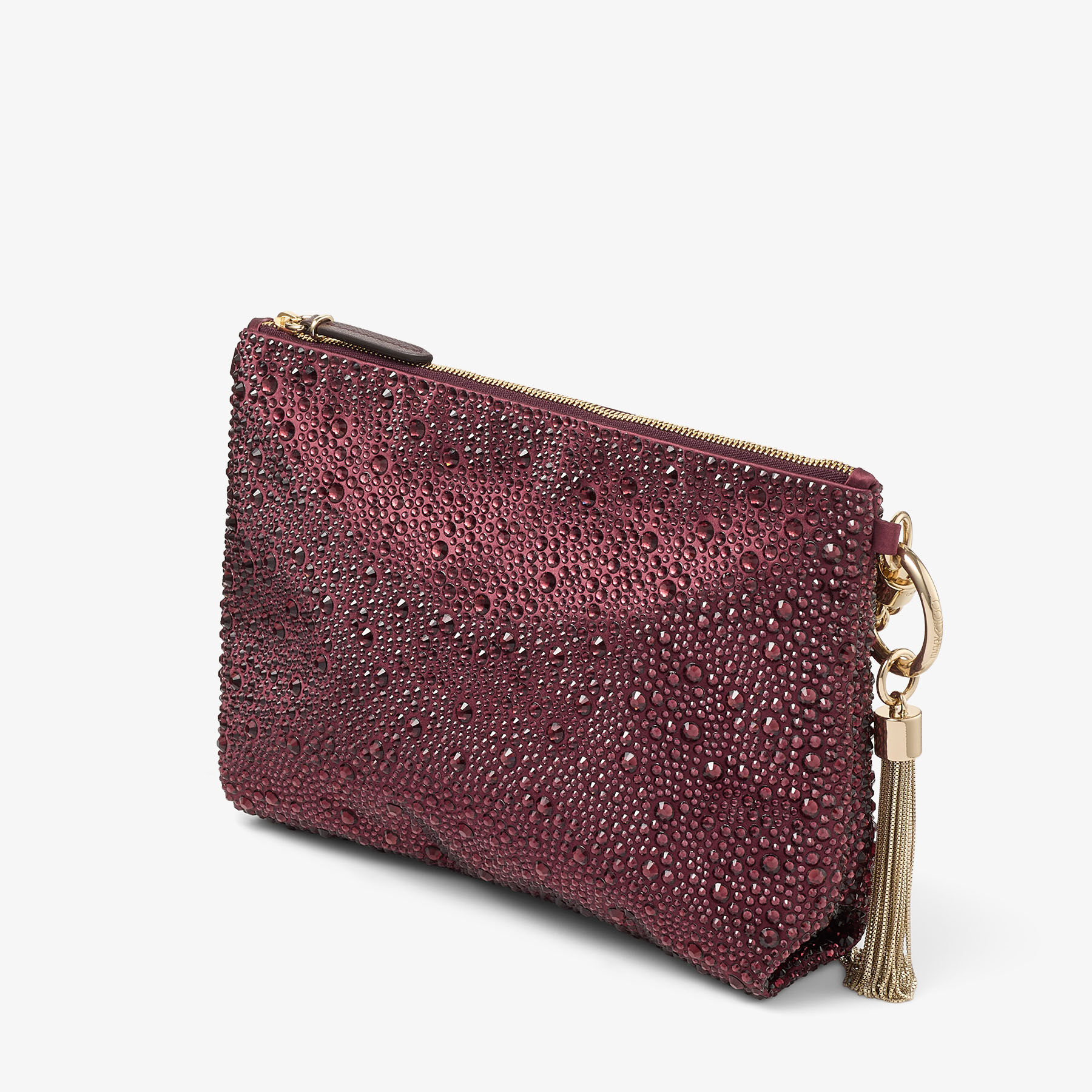 Callie | Deep Merlot Satin Clutch Bag with Crystal Hotfix | JIMMY CHOO