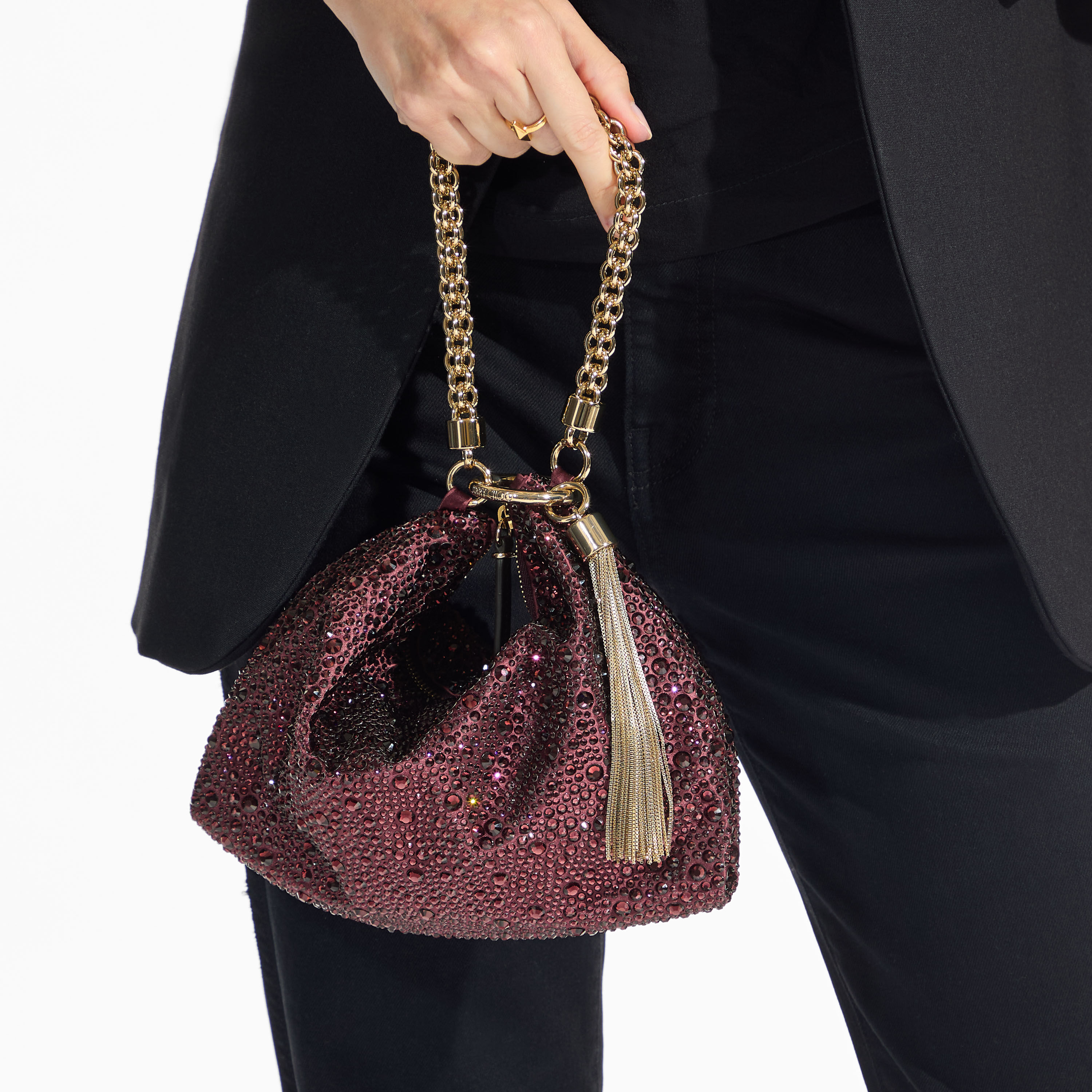 Suede on Hotfix Crystal Motif Diamond Black CHOO／CALLIE 【新品未使用】JIMMY Clutch Callie | Bag バッグ