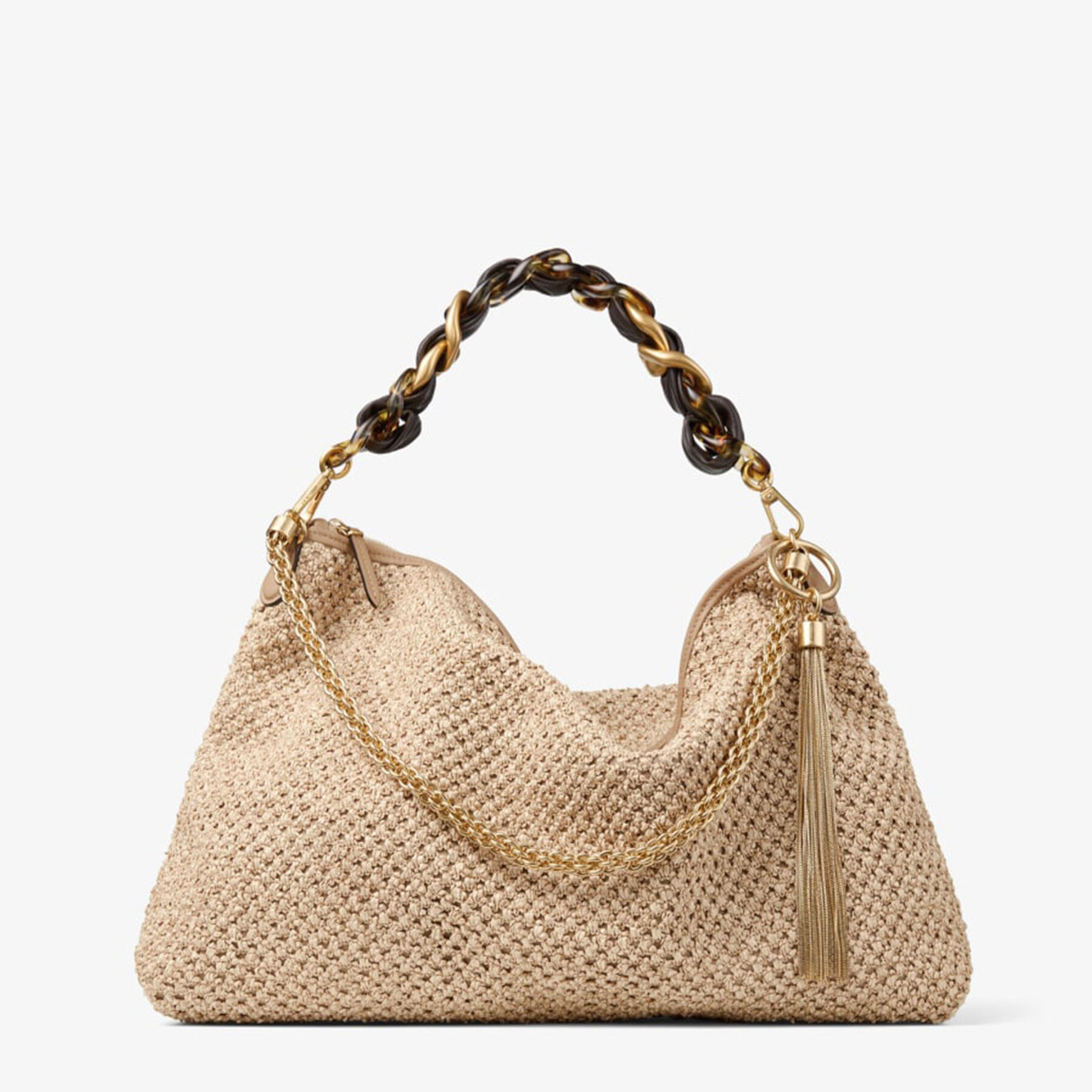 Callie Maxi | Natural and Coffee Raffia Shoulder Bag with