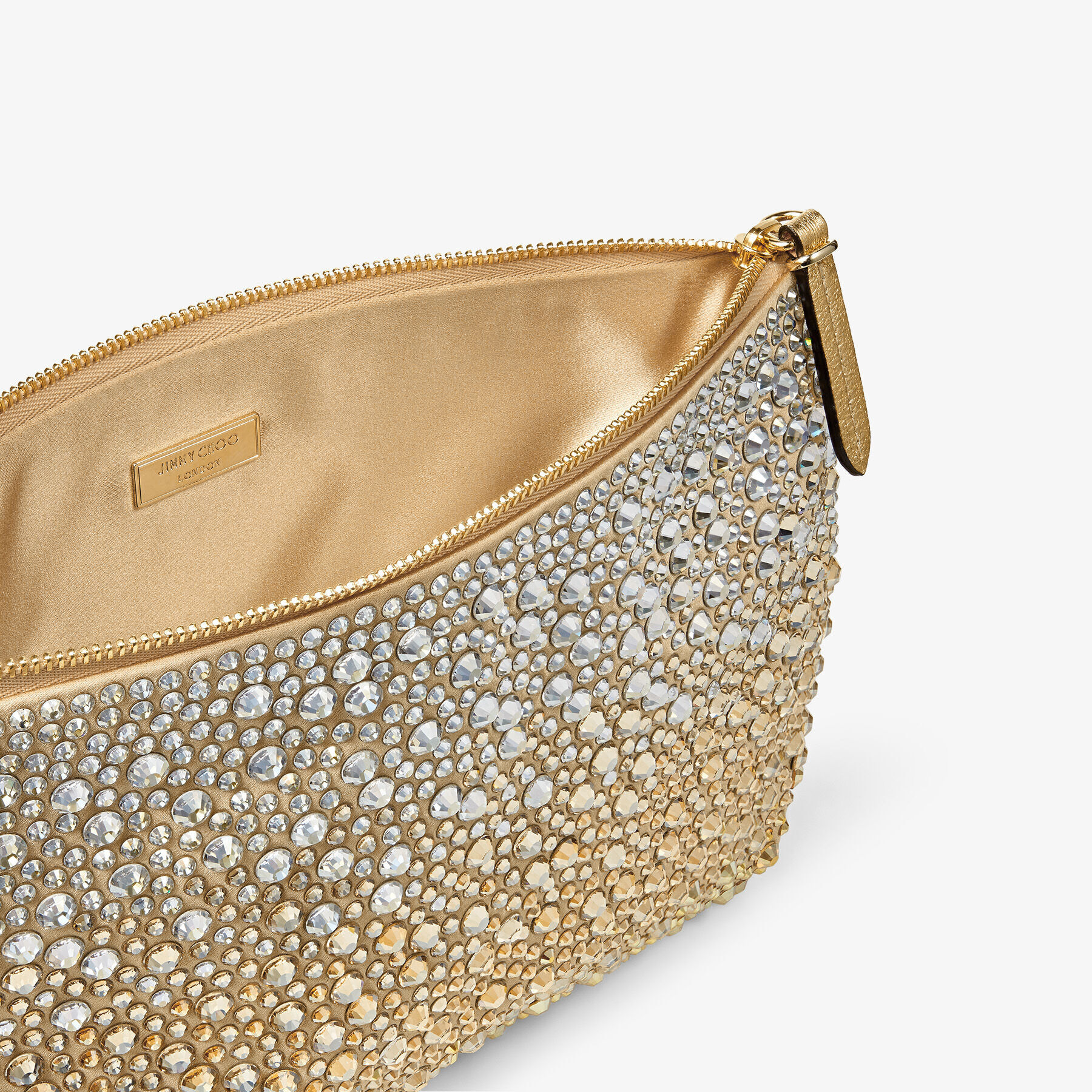 Gold Satin Bag with Dégradécrystals | CALLIE | JIMMY CHOO