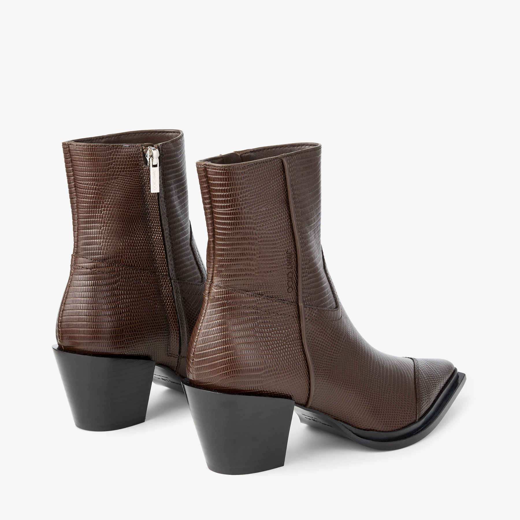 Cece AB 60 | Coffee Lizard Printed Leather Ankle Boots
