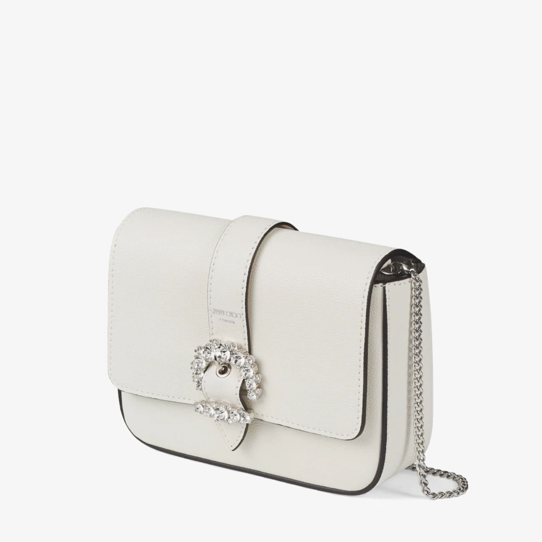 Jimmy Choo CHERI soft grainy レザー 2WAY バッグ S Black Soft Grainy Leather Top Handle Bag with Crystal Buckle