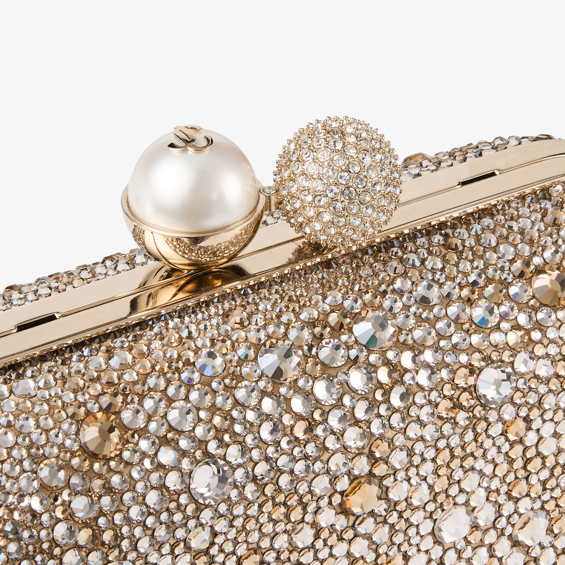 Cloud | Crystal Embellished Satin Clutch Bag with Pearl Sphere