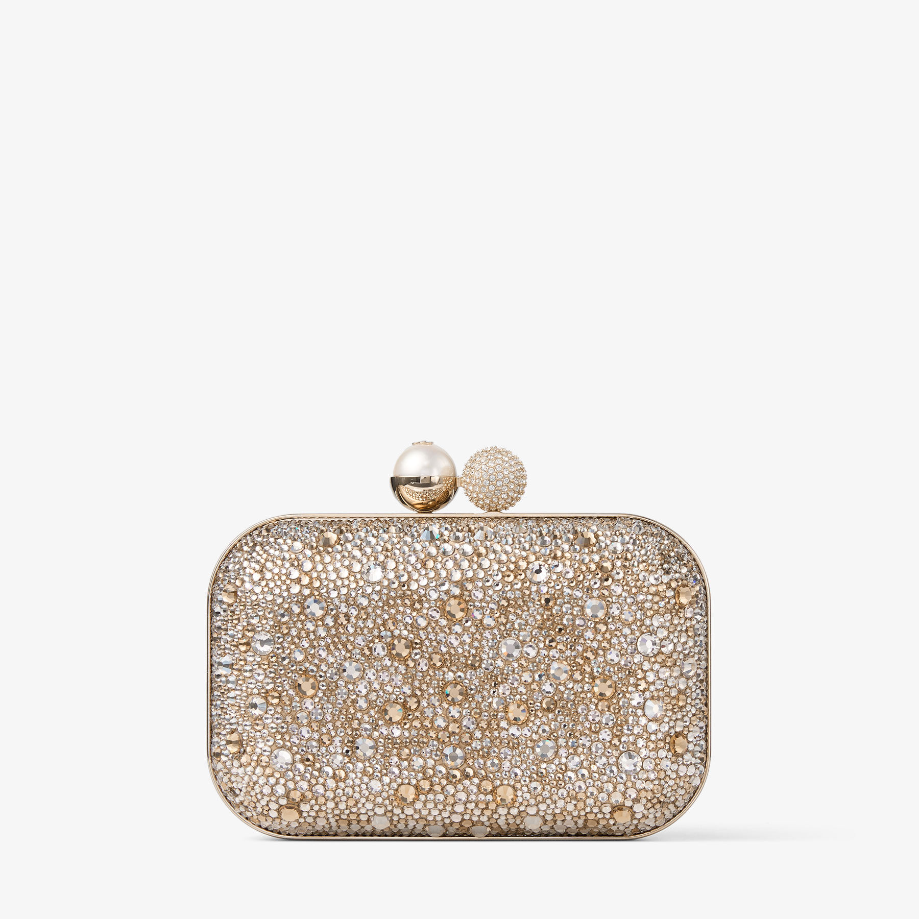 Cloud | Crystal Embellished Satin Clutch Bag with Pearl Sphere