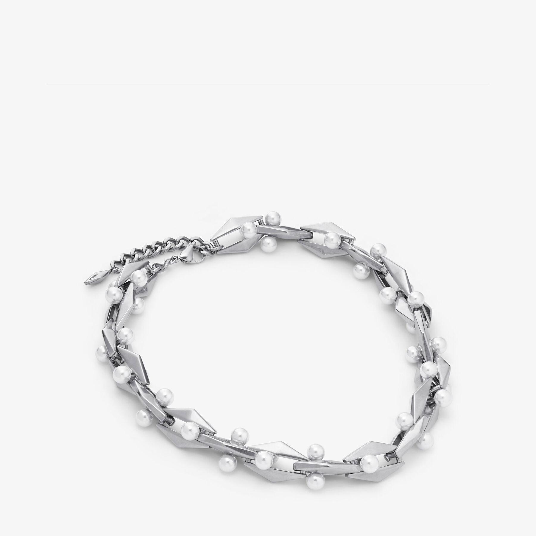 Diamond Chain Necklace | Antique Silver Finish Pearl