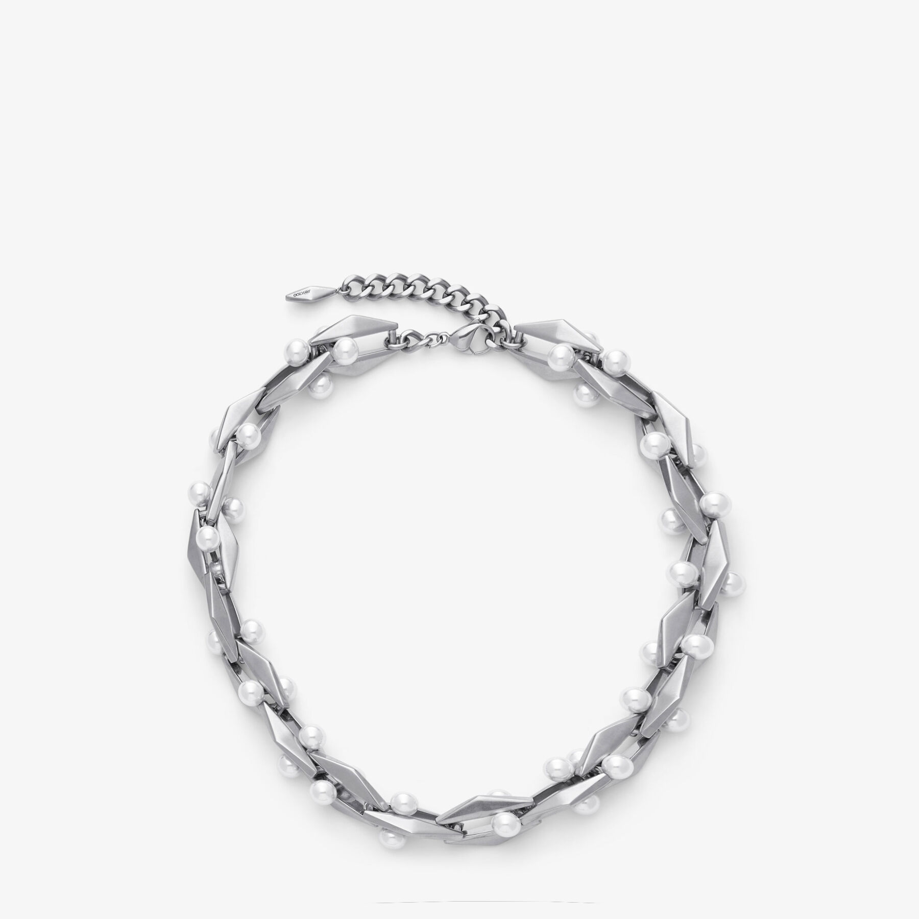 Diamond Chain Necklace | Antique Silver Finish Pearl