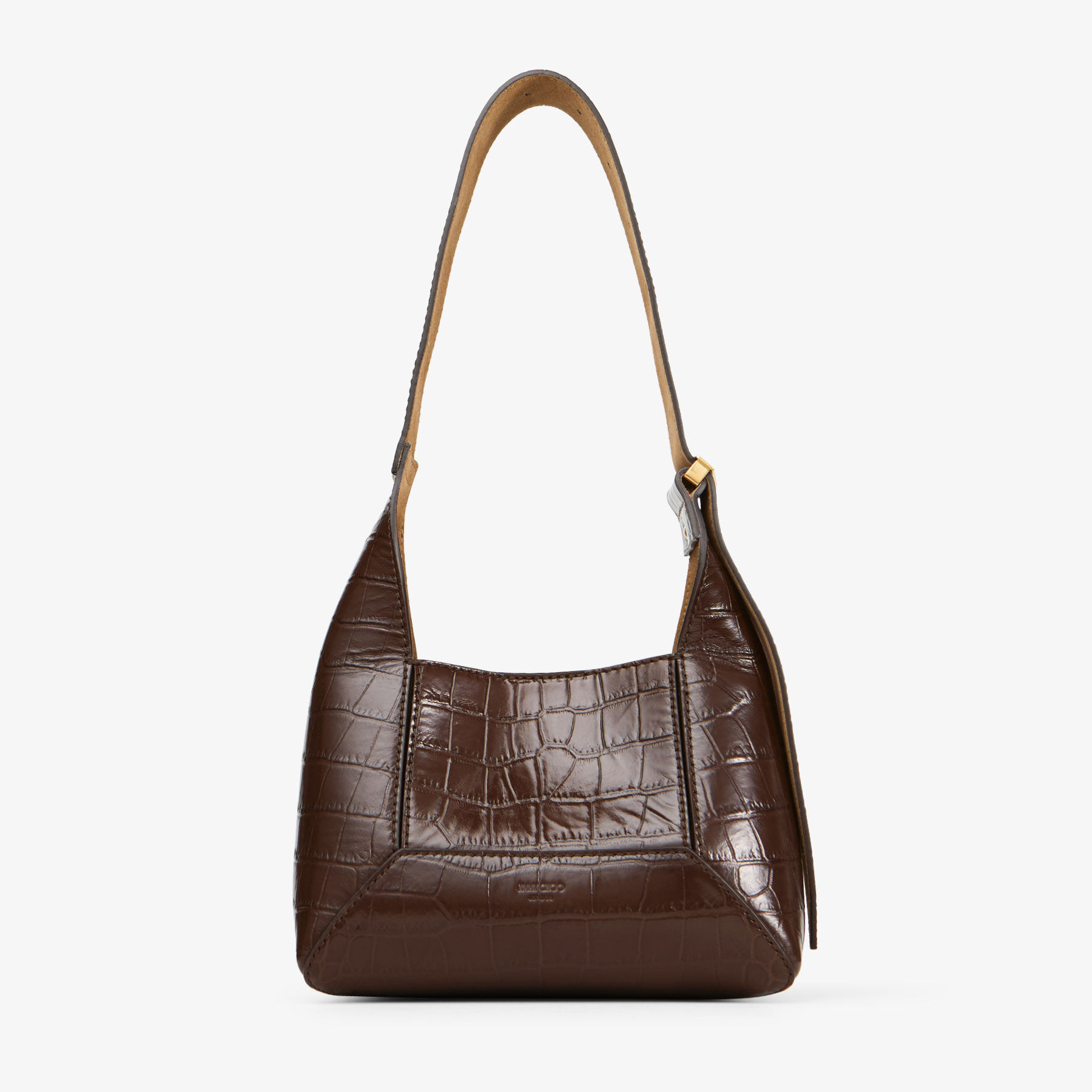 Diamond Hobo S Chocolate Croc Embossed Calf Leather Shoulder Bag