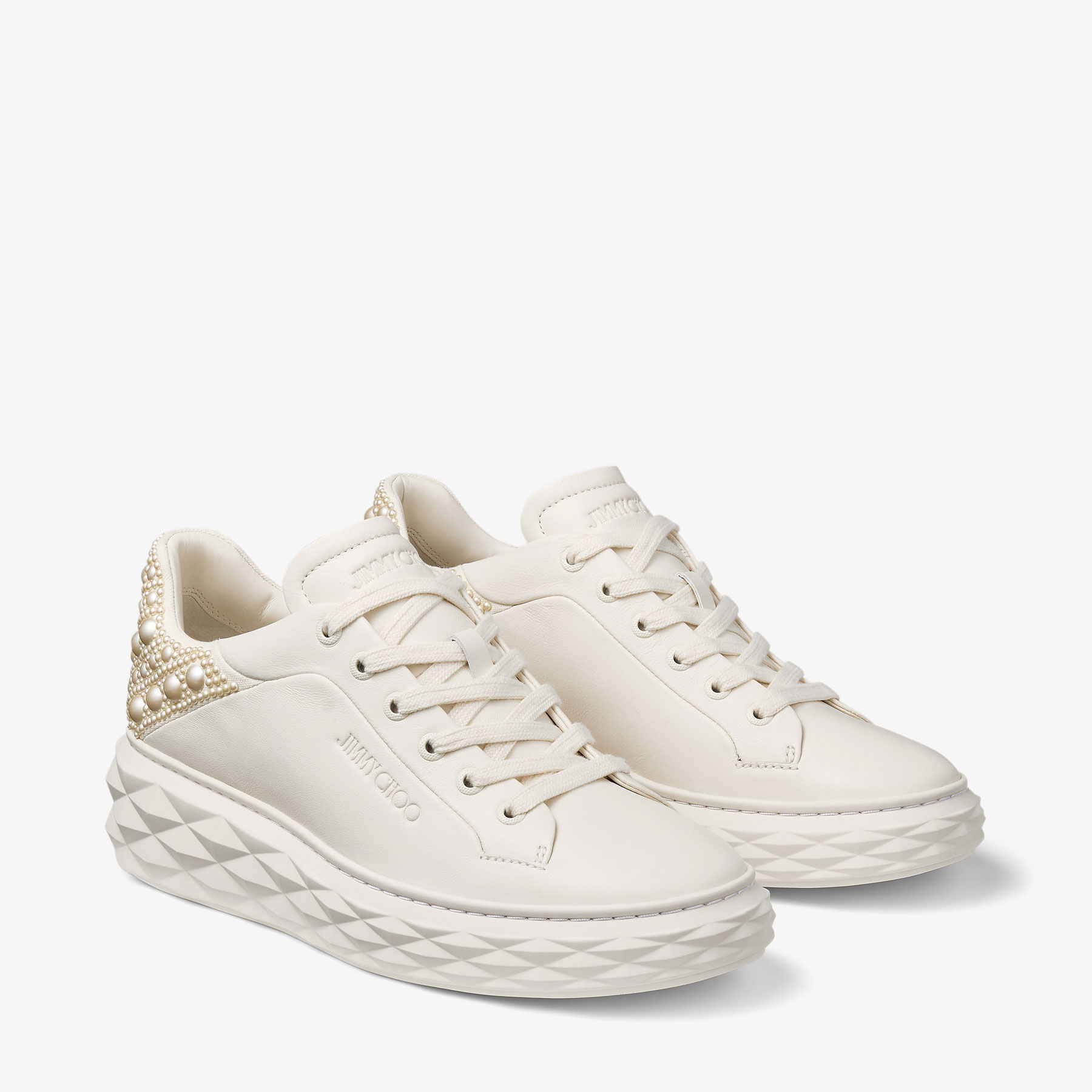Diamond Maxi/F II | Latte Embossed Leather Trainer | JIMMY CHOO
