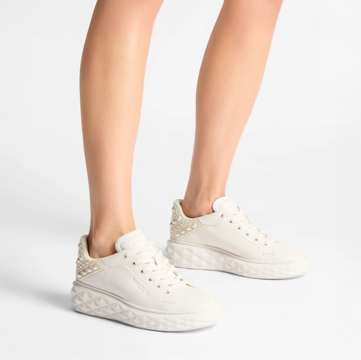 Diamond Maxi/F II | Latte Embossed Leather Trainer | JIMMY CHOO
