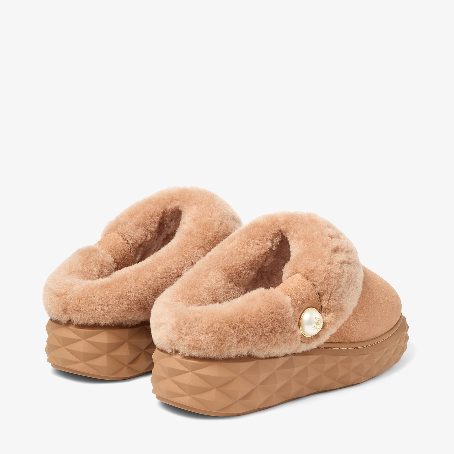 Diamond Maxi Mule F | Toffee Suede Mules with Shearling | JIMMY CHOO