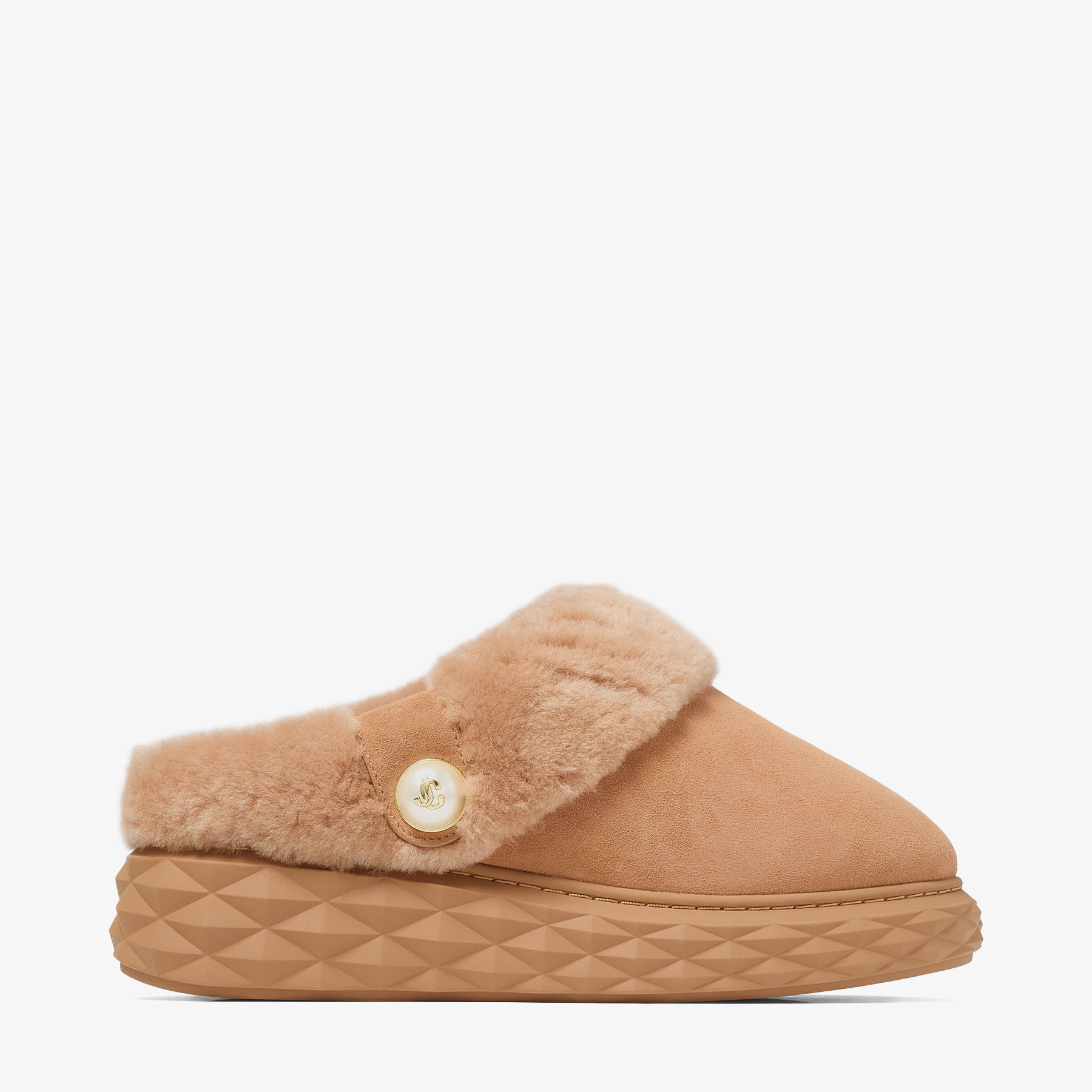 Diamond Maxi Mule F | Toffee Suede Mules with Shearling | JIMMY CHOO