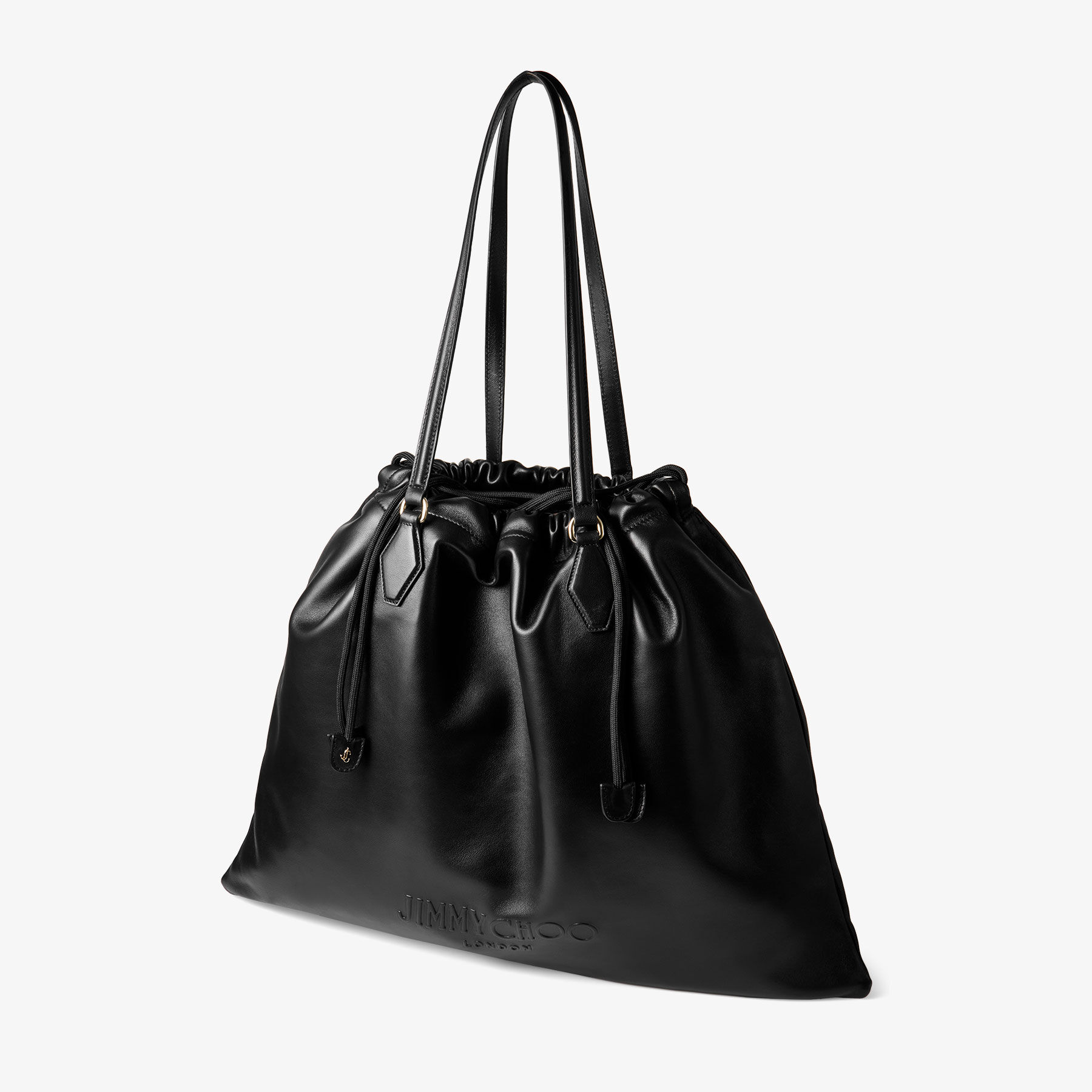 Drawstring Tote L |Black Nappa Leather Drawstring Tote with