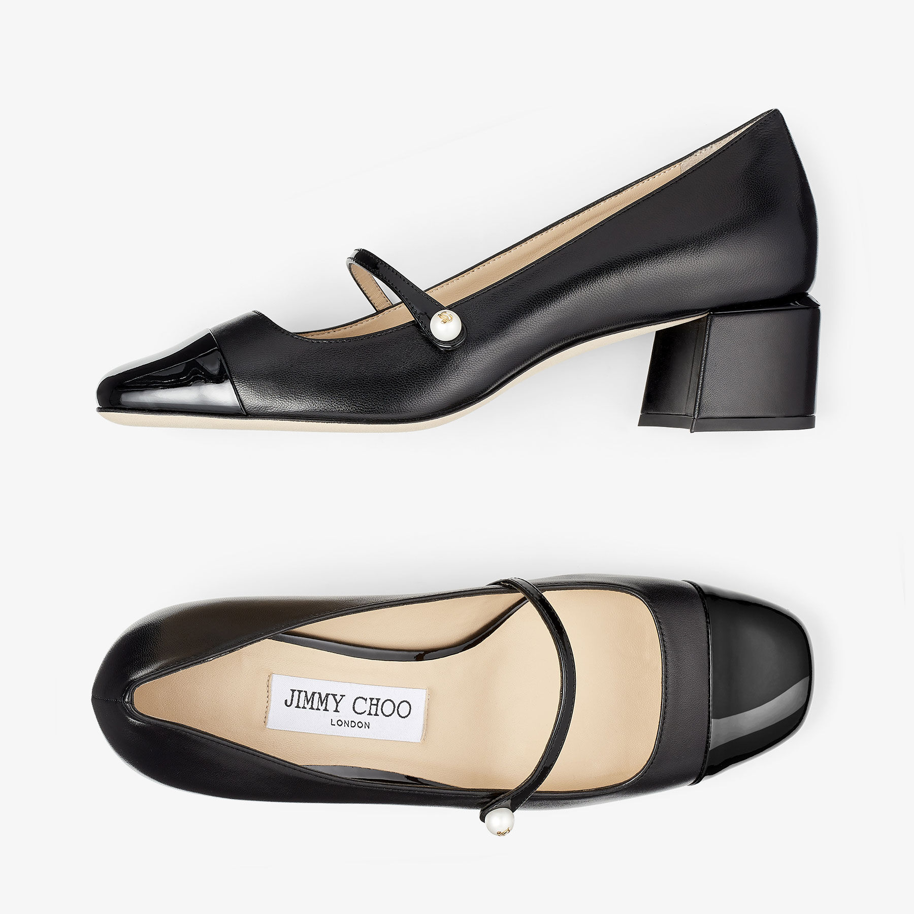 JIMMY CHOO エリサ 45 ブラック ストラップパンプス ELISA 45 | Black Nappa and Patent Leather Pumps | Summer