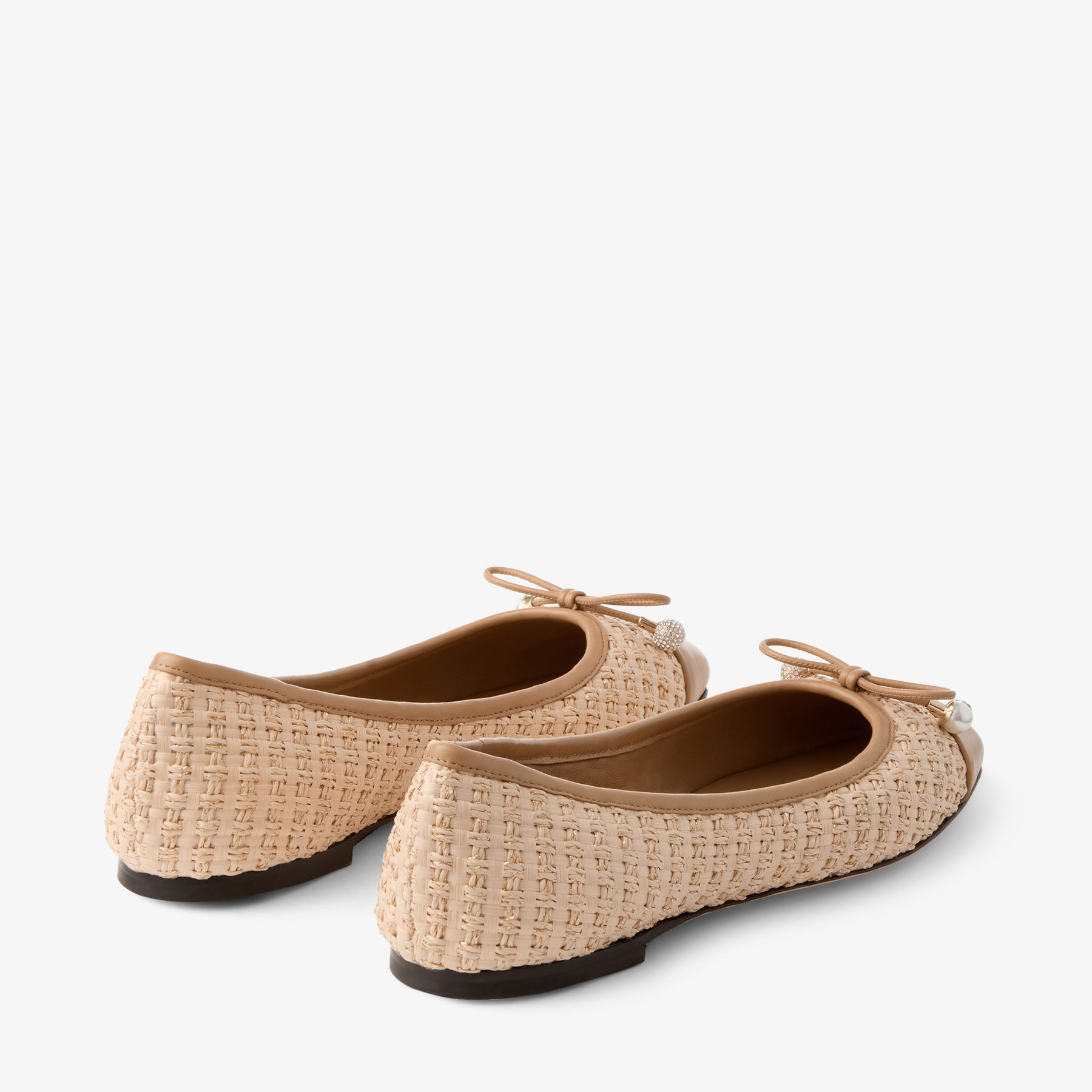 JIMMY CHOO Elme Flat レザー ラフィア ローカットシューズ Elme Flat | Natural/Cappuccino Raffia and Leather Flats
