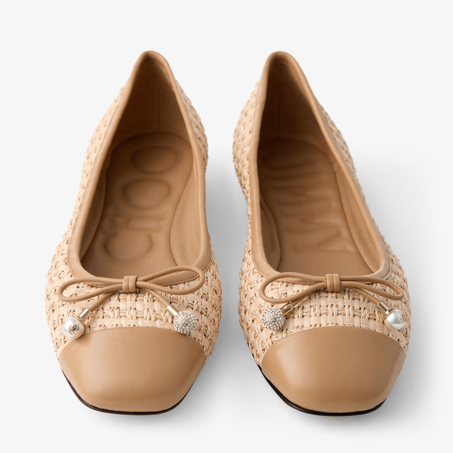 Elme Flat | Natural/Cappuccino Raffia and Leather Flats