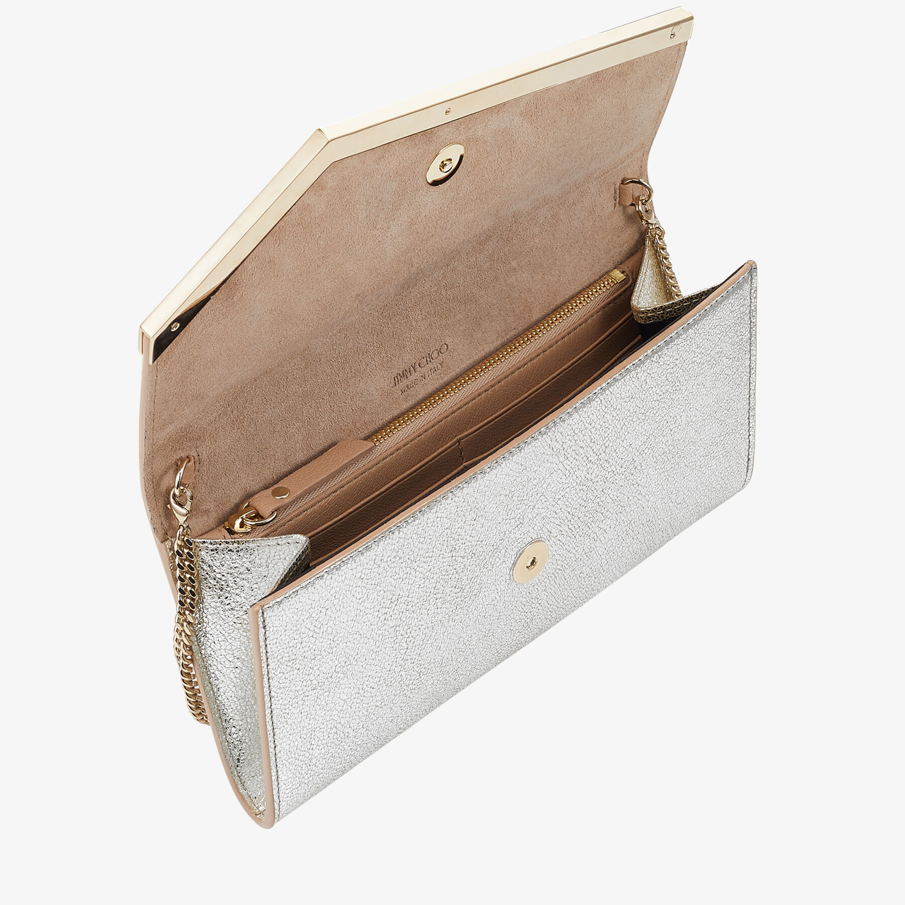 Champagne Glitter Leather Clutch Bag | Emmie | Pre Fall 18 | JIMMY