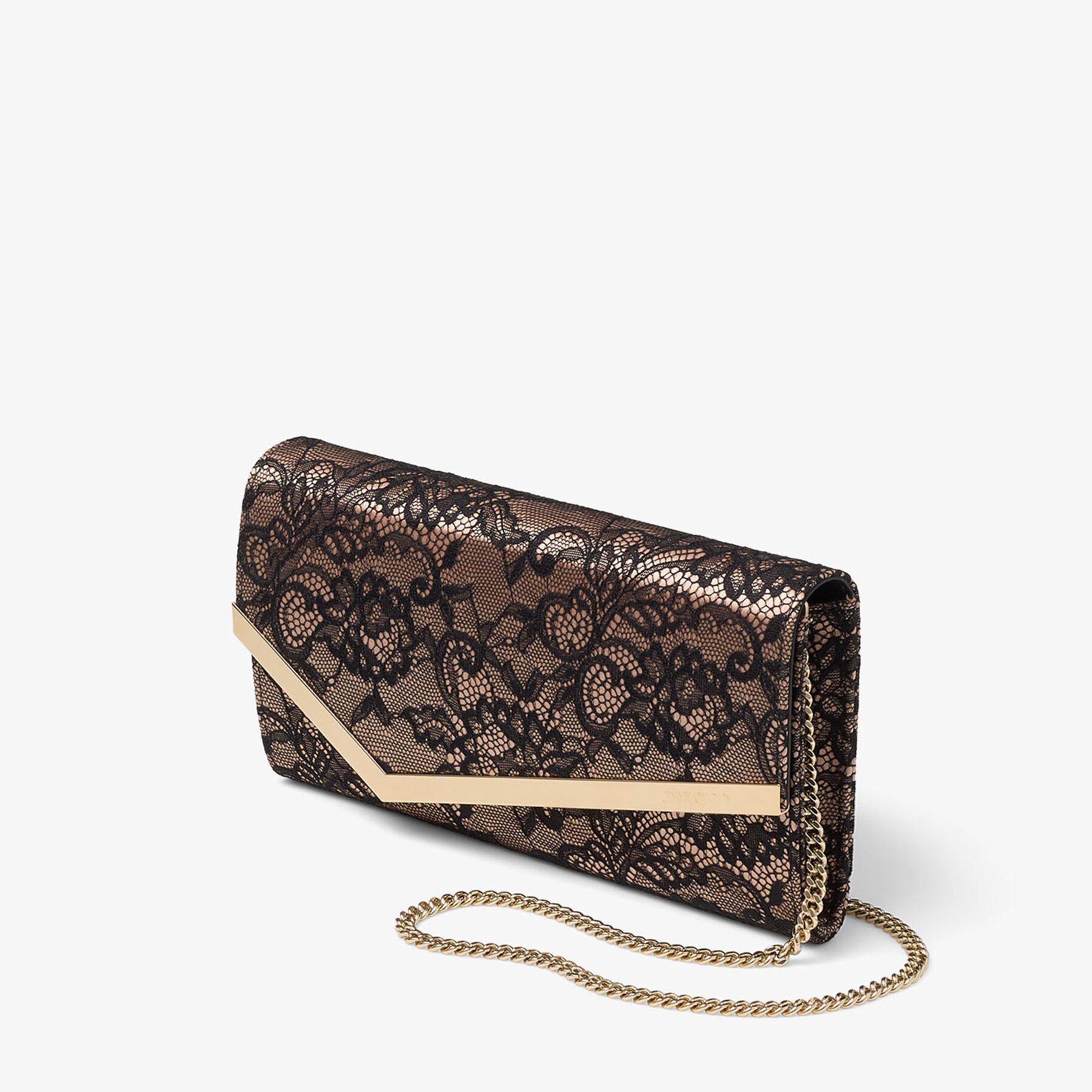 Emmie | Black and Ballet Pink Jimmy Choo Lace Clutch Bag | JIMMY CHOO