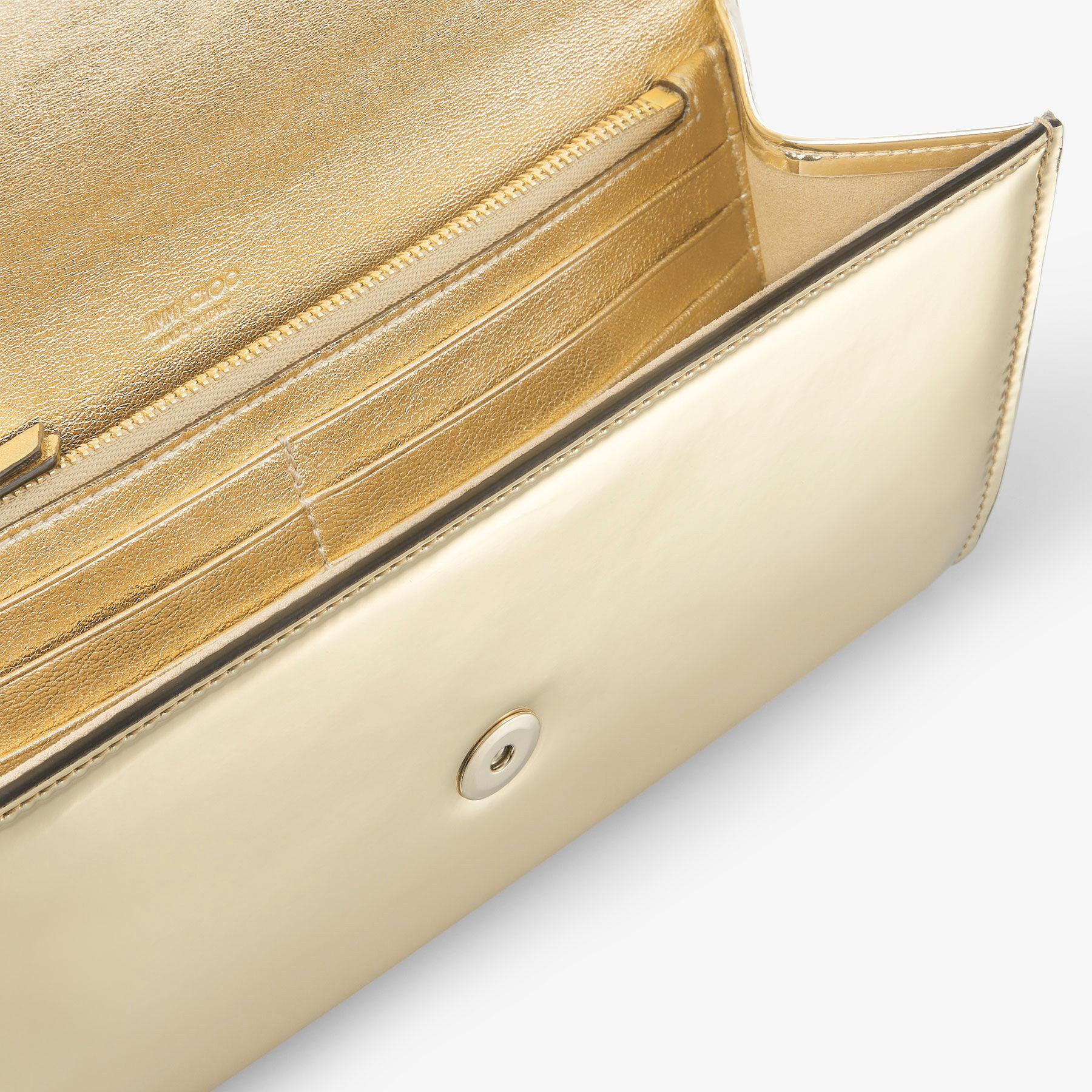 EMMIE | Gold Mirror Fabric Clutch Bag | Summer Collection | JIMMY CHOO