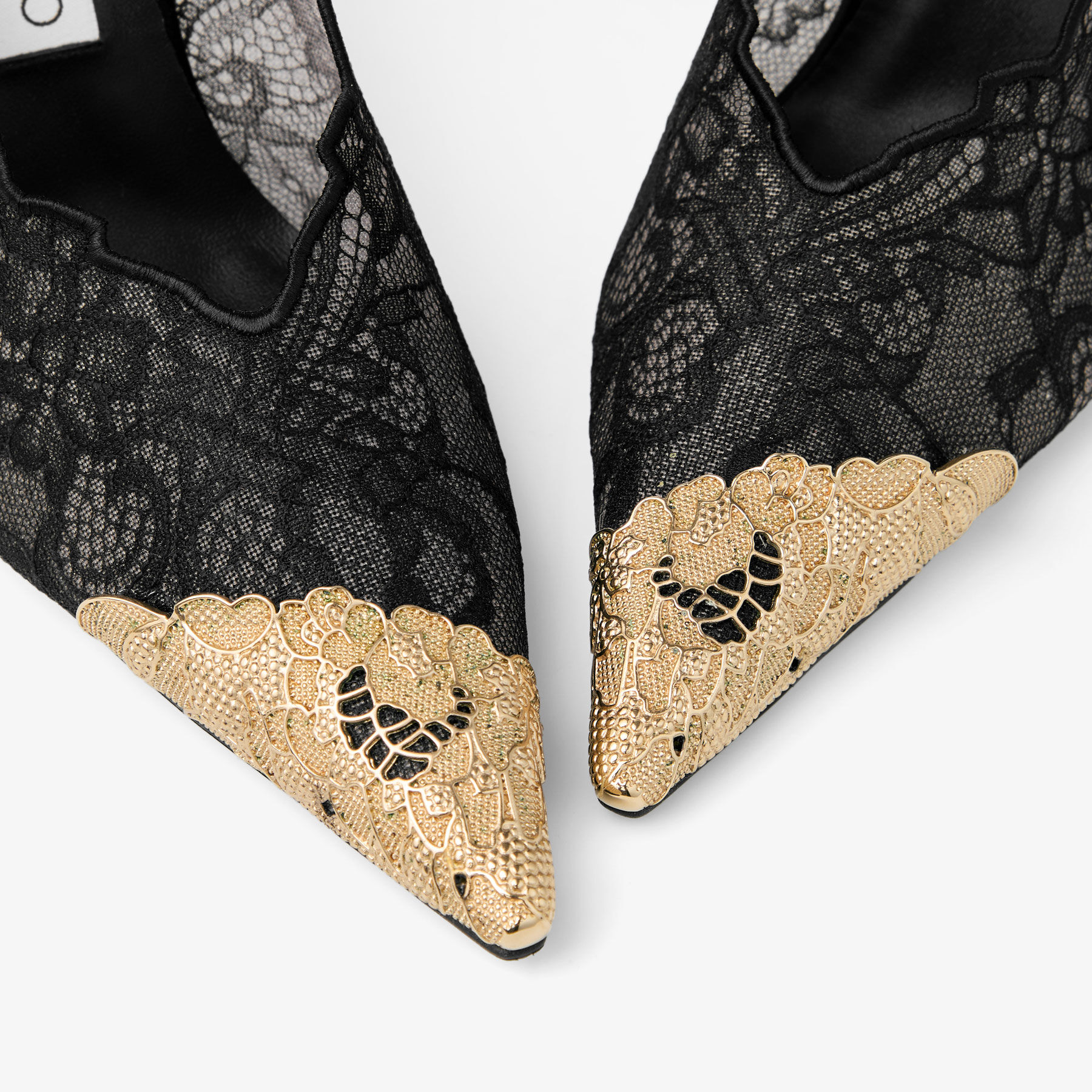 Faiz 100 | Black Jimmy Choo Lace Pumps with Metal Lace Detail