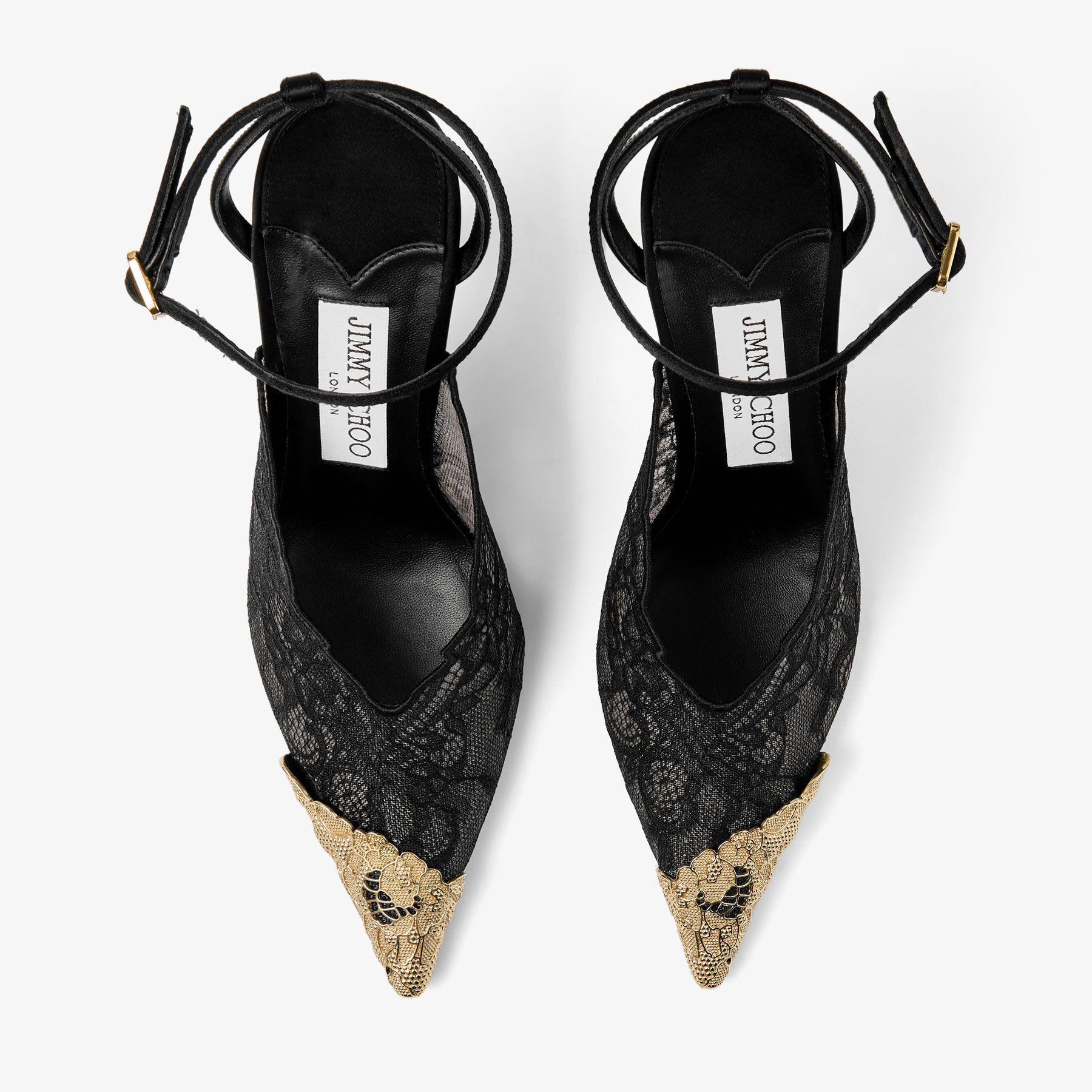 Faiz 100 | Black Jimmy Choo Lace Pumps with Metal Lace Detail