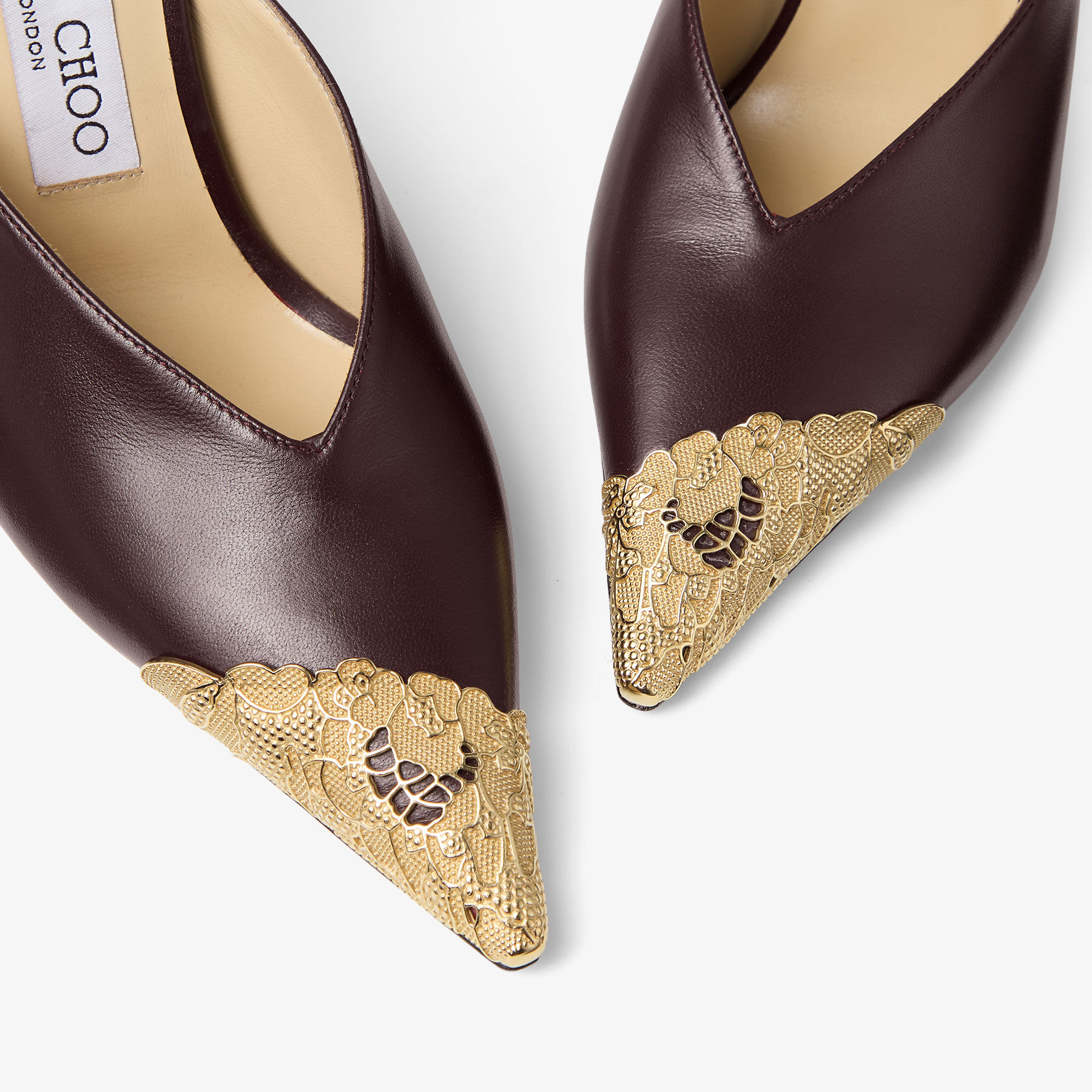 Faiz 100 | Deep Merlot and Vintage Gold Leather Pumps with Metal
