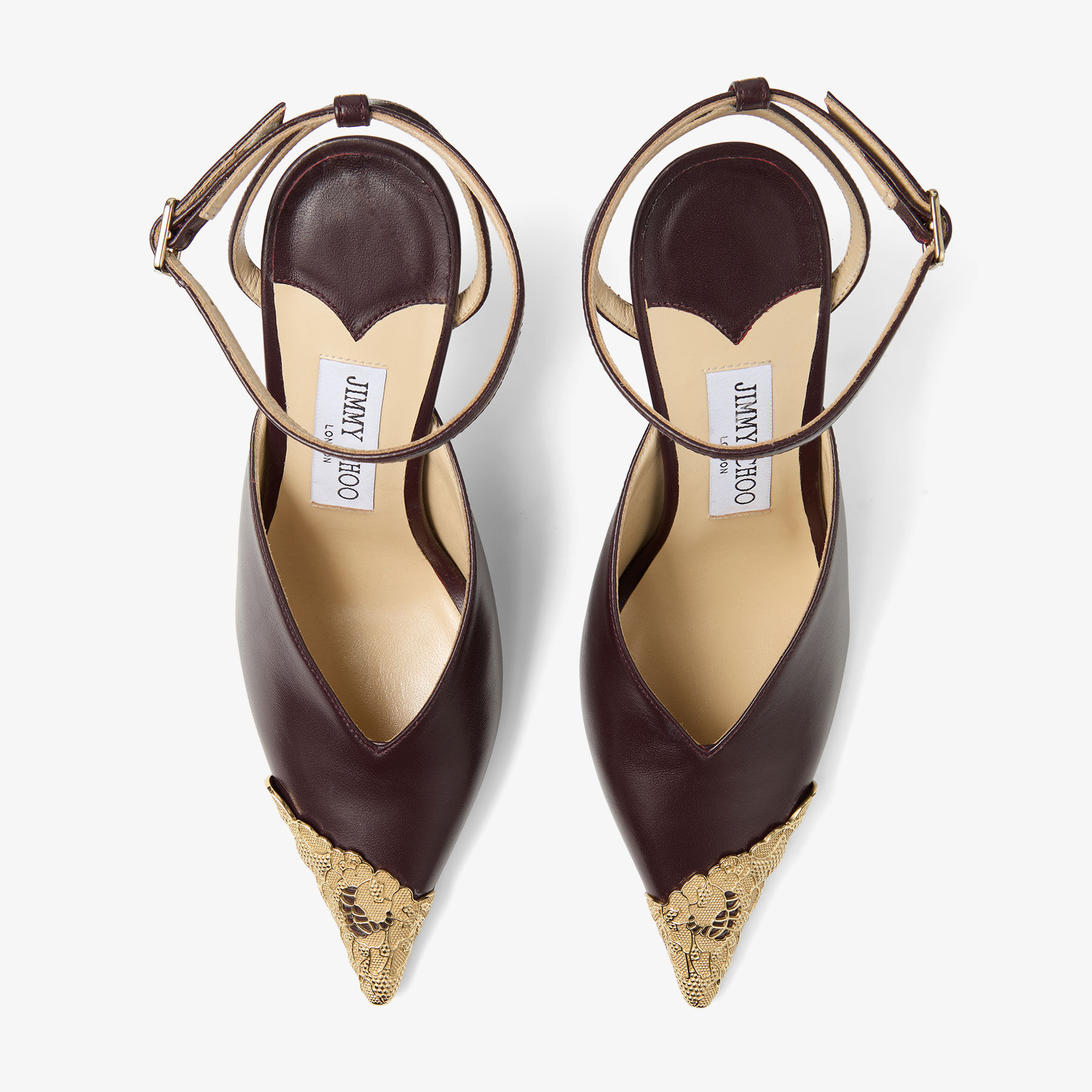 Faiz 100 | Deep Merlot and Vintage Gold Leather Pumps with Metal