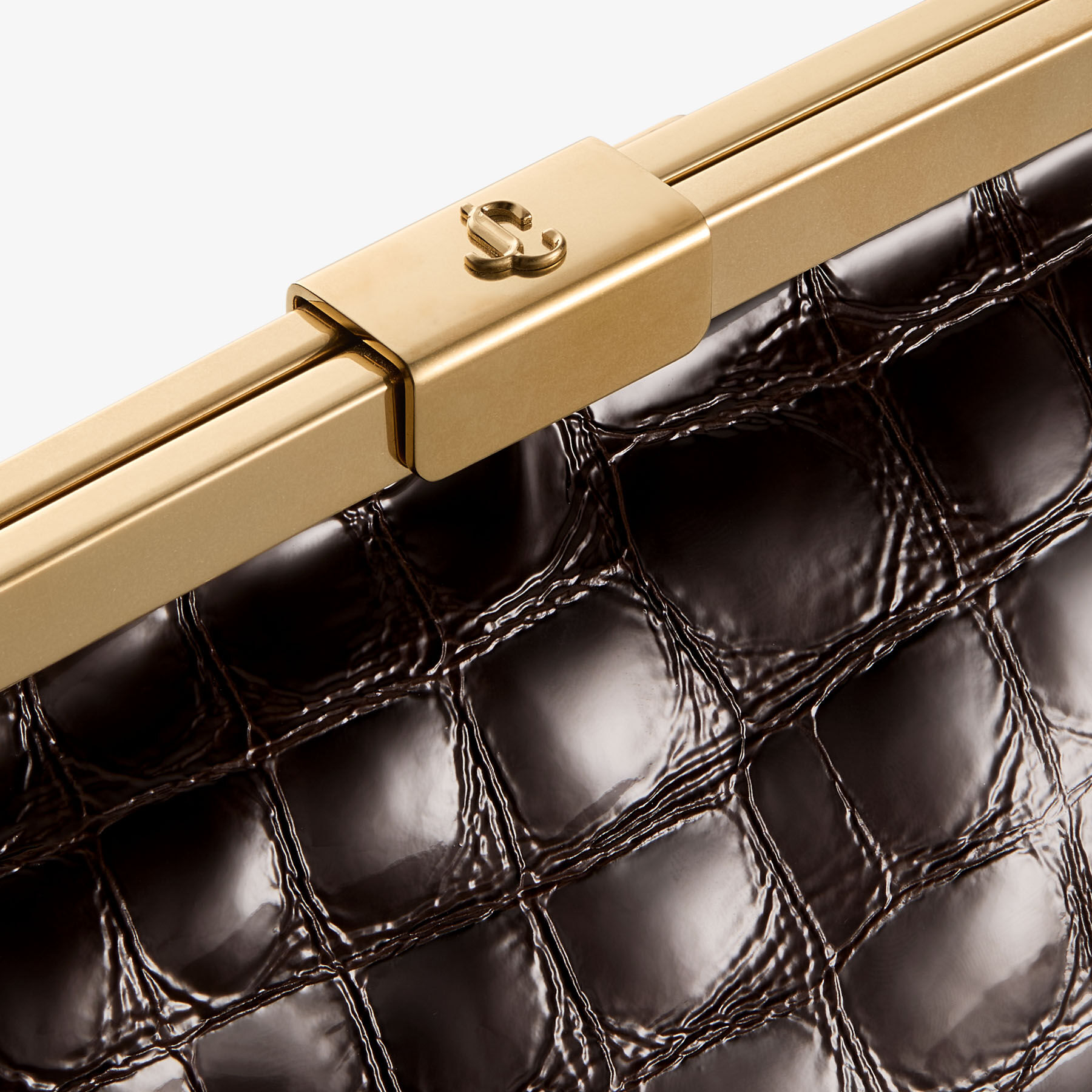 Ganache | Sambuco Shiny Croc Embossed Leather Clutch Bag | JIMMY CHOO