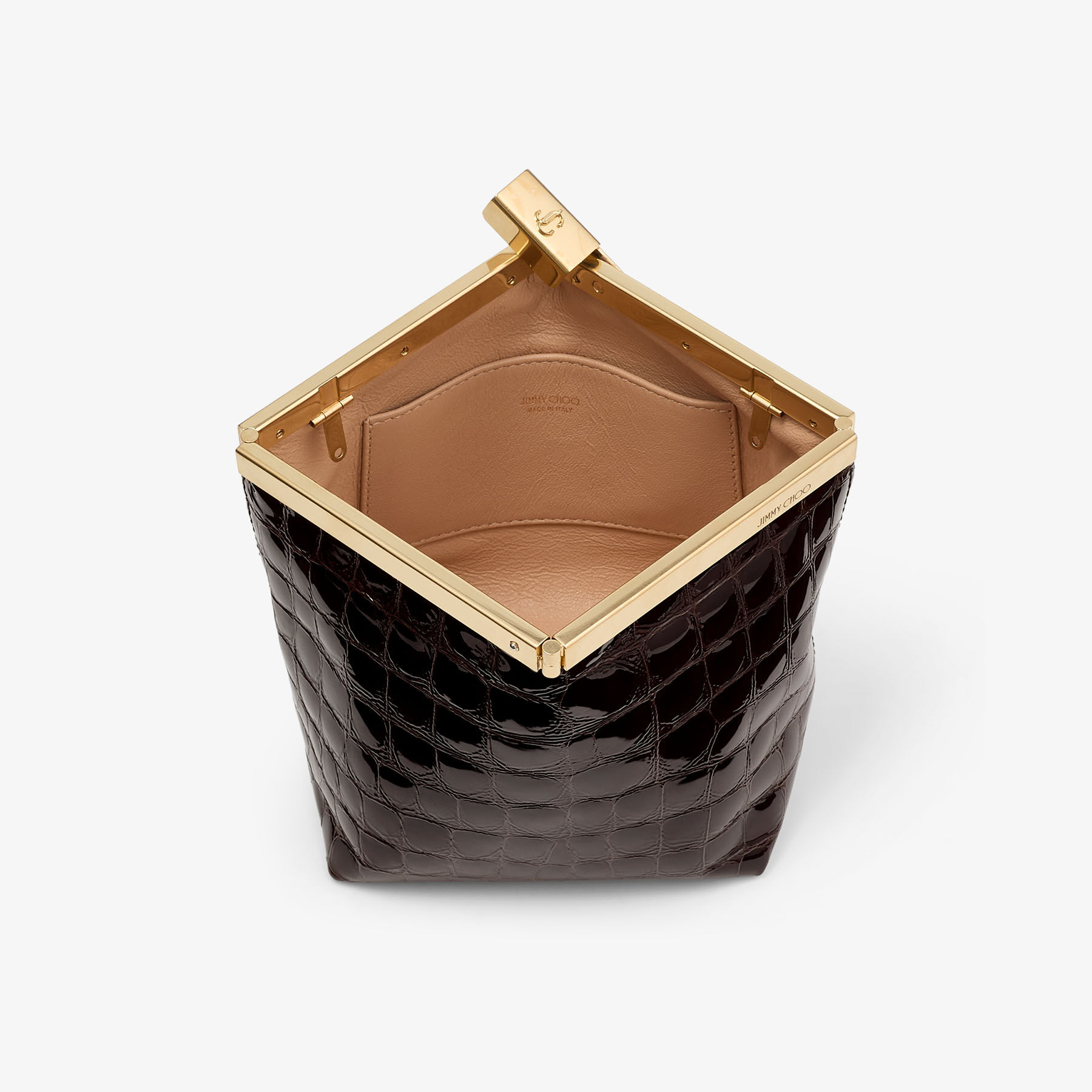 Ganache | Sambuco Shiny Croc Embossed Leather Clutch Bag | JIMMY CHOO