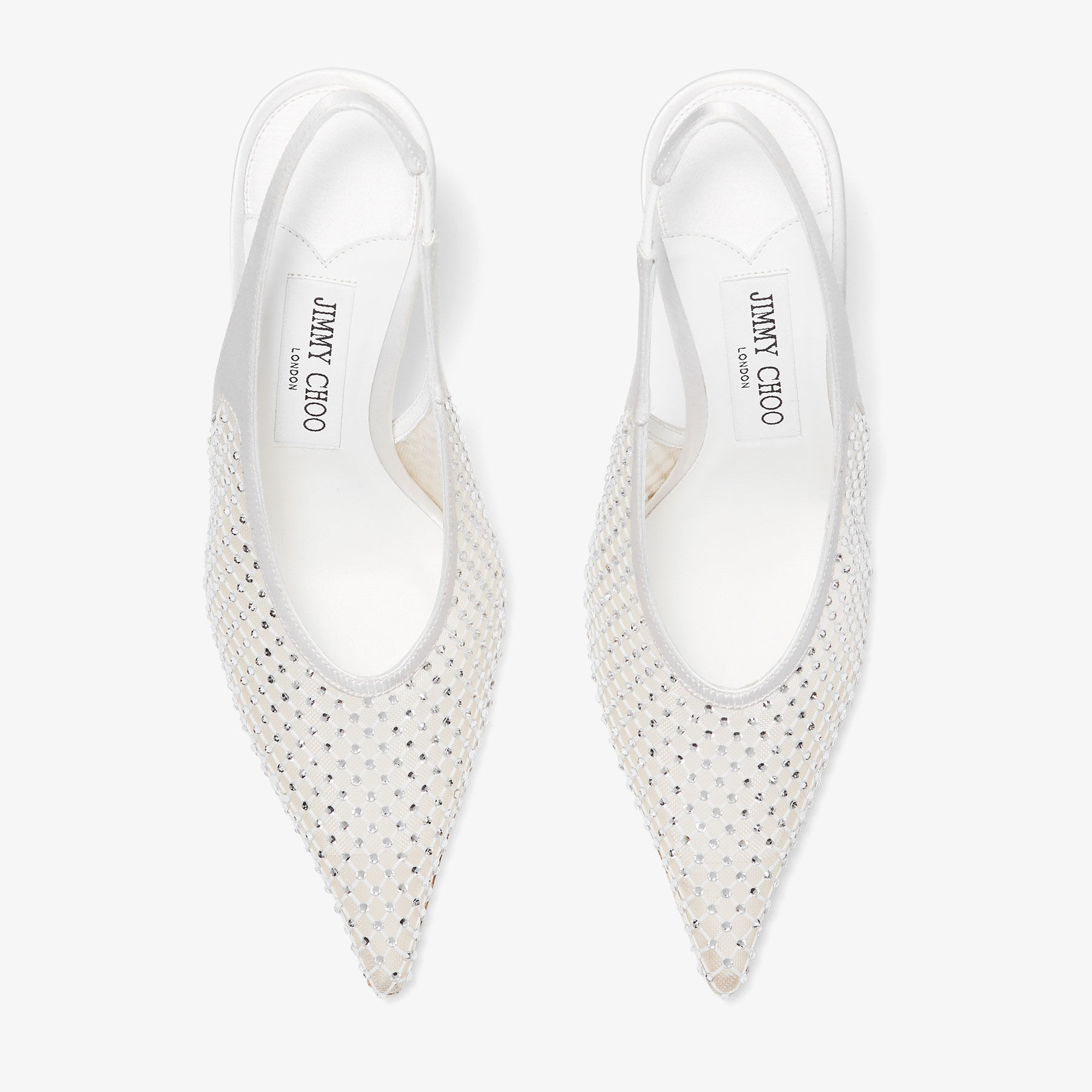 JIMMY CHOO Isa 95 メッシュ クリスタル サテン パンプス Isa 95 | White Crystal Mesh Satin Pumps | JIMMY CHOO