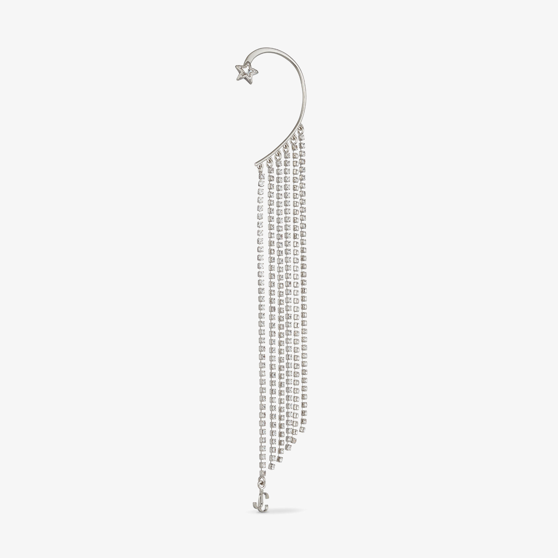 Silver Metal Star Fringe Ear Cuff with crystals | Left