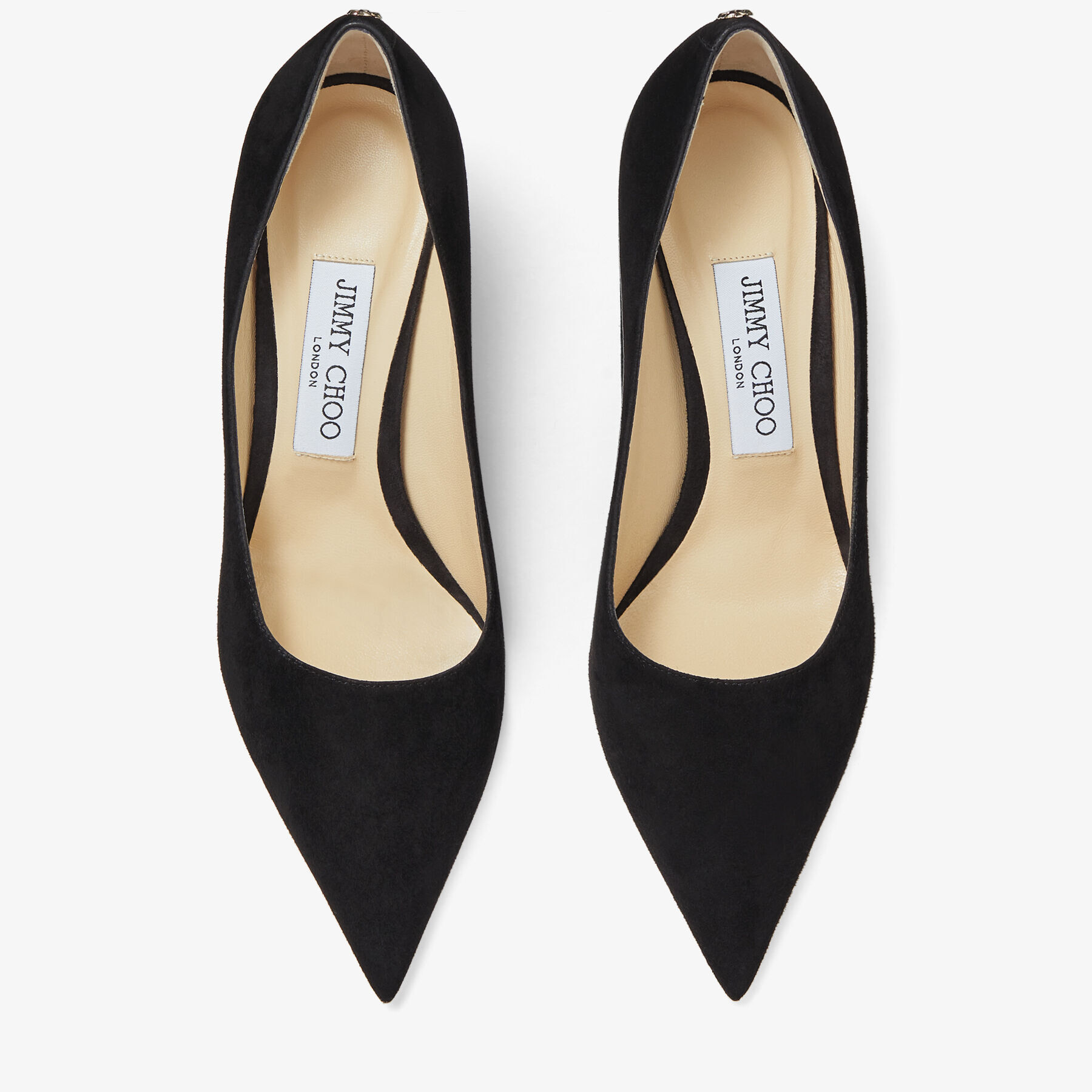 Black Suede Pointed Pumps with JC Emblem |LOVE 85 | Autumn