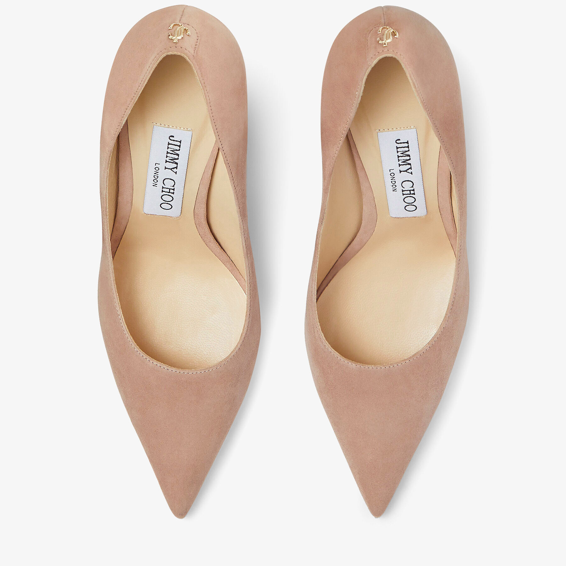 Ballet-Pink Suede Pointed Pumps with JC Emblem |LOVE 85 | Autumn