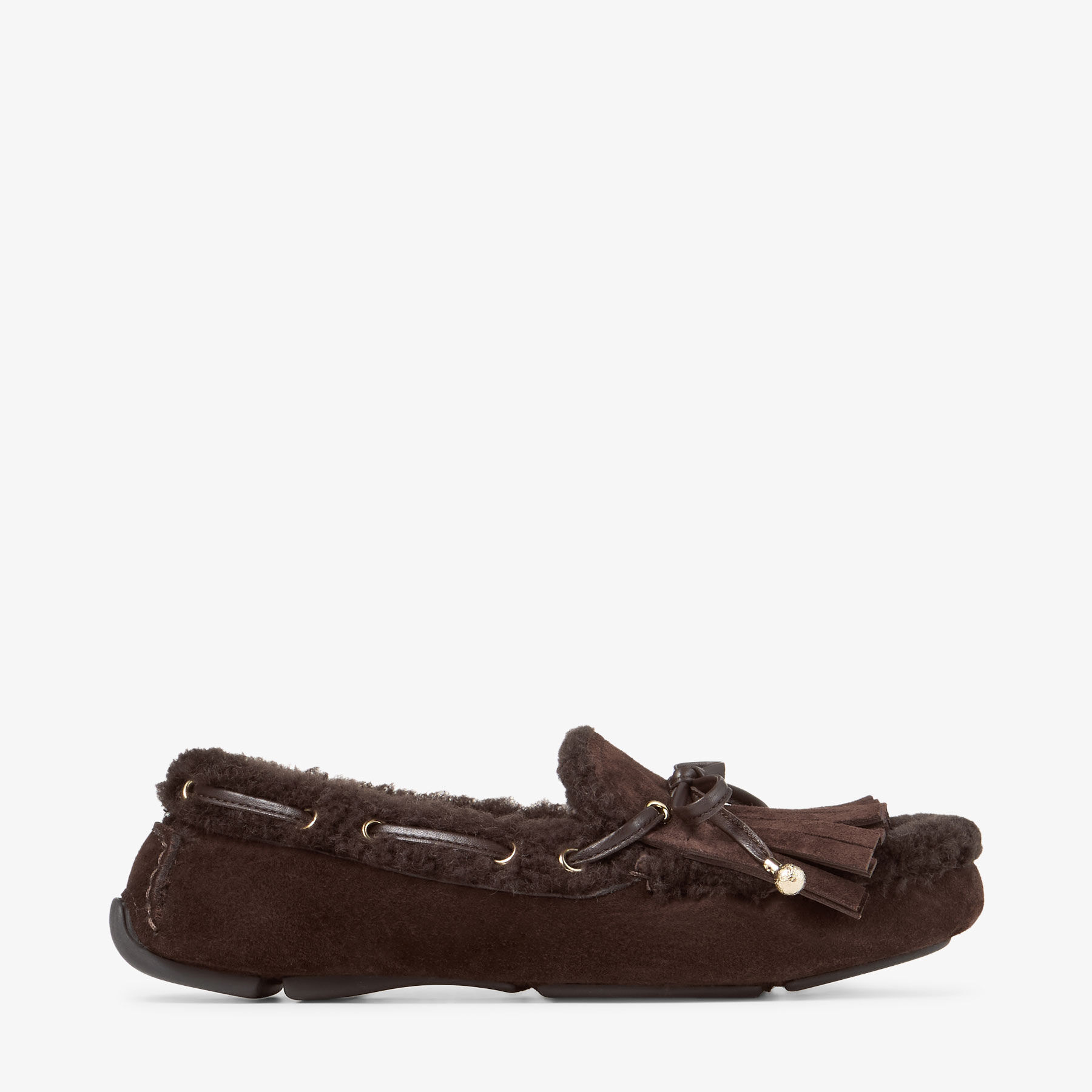 靴 momoJIMMY CHOO 764391 Manon F | Chocolate Velvet Suede Loafers with Shearling | JIMMY CHOO