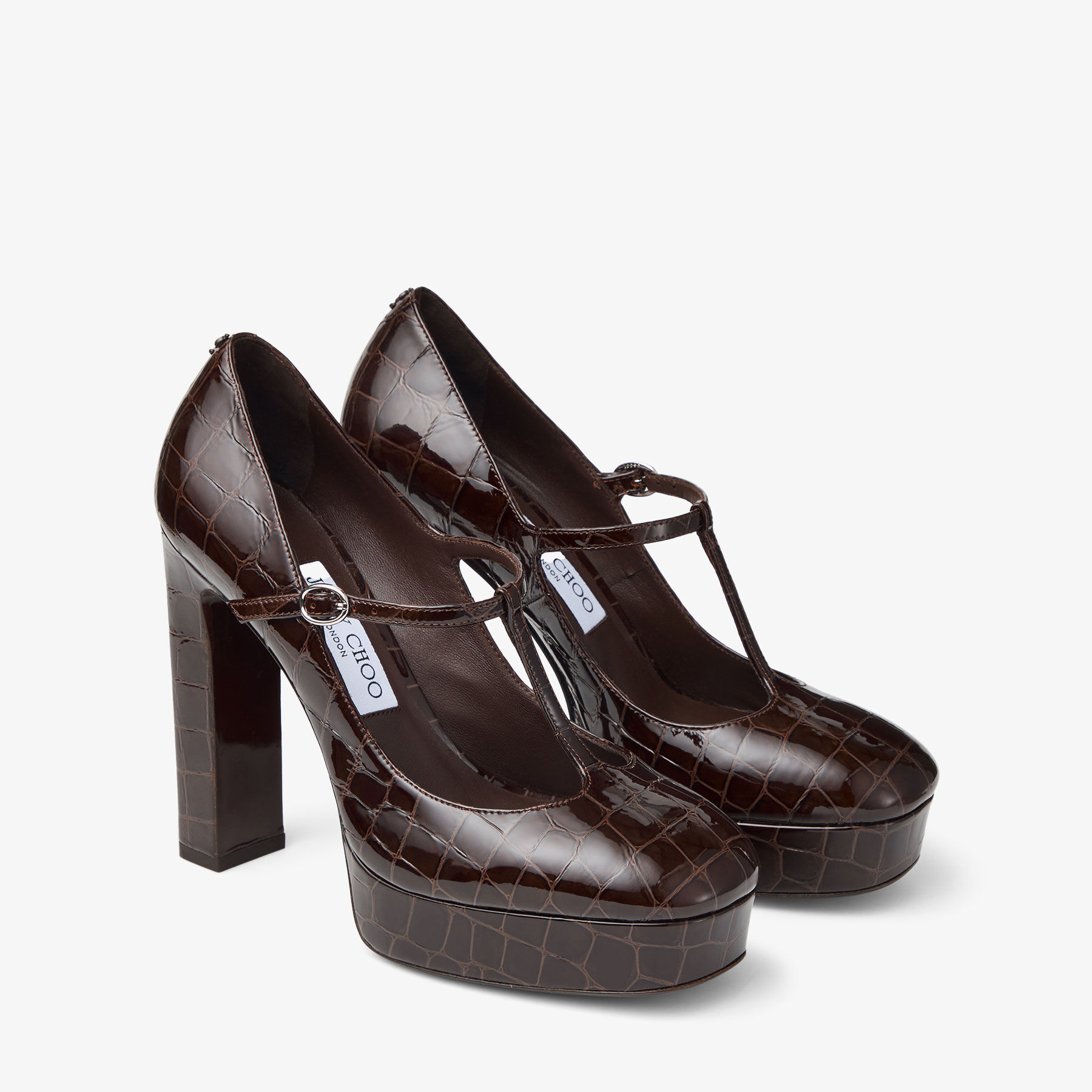 Marene Mary Jane 120 | Sambuco Shiny Croc Embossed Leather Pumps