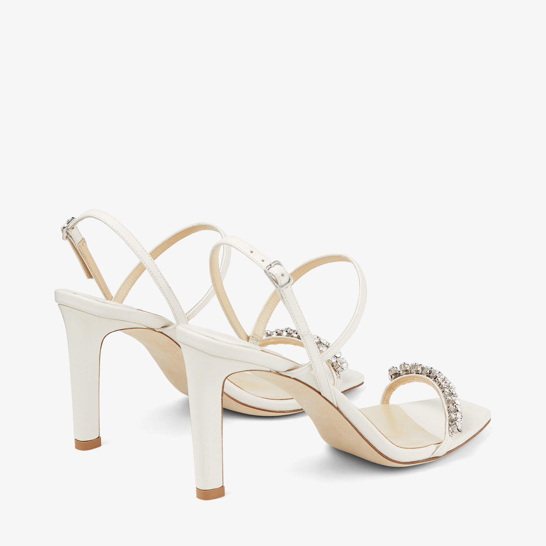 Latte Nappa Sandals with Crystal Leaf Embellishment | MEIRA