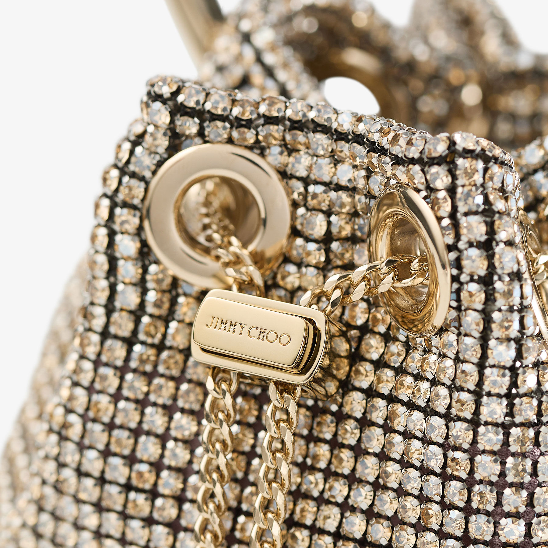Micro Bon Bon | Champagne Crystal Mesh Mini Bag | JIMMY CHOO