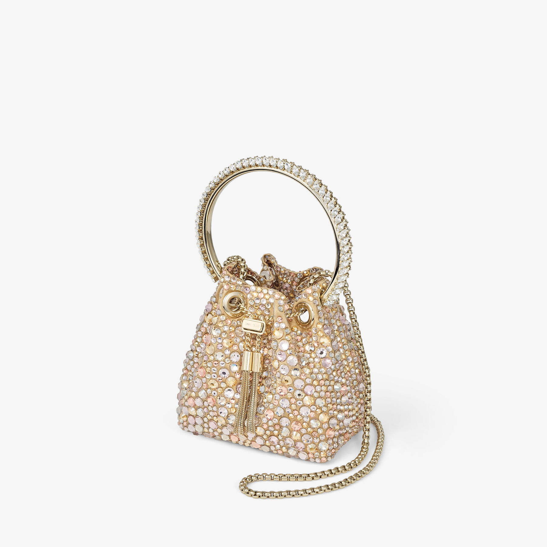 Micro Bon Bon | Gold Satin Crystal Mini Bag | Jimmy Choo