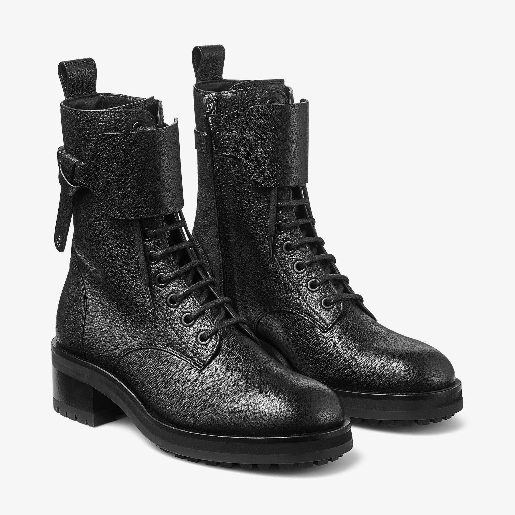 ★関税負担無し★ ※要在庫確認 Jimmy Choo Rosabel Boots Rosabel Flat | Black Grainy Box Calf Leather Ankle Boots