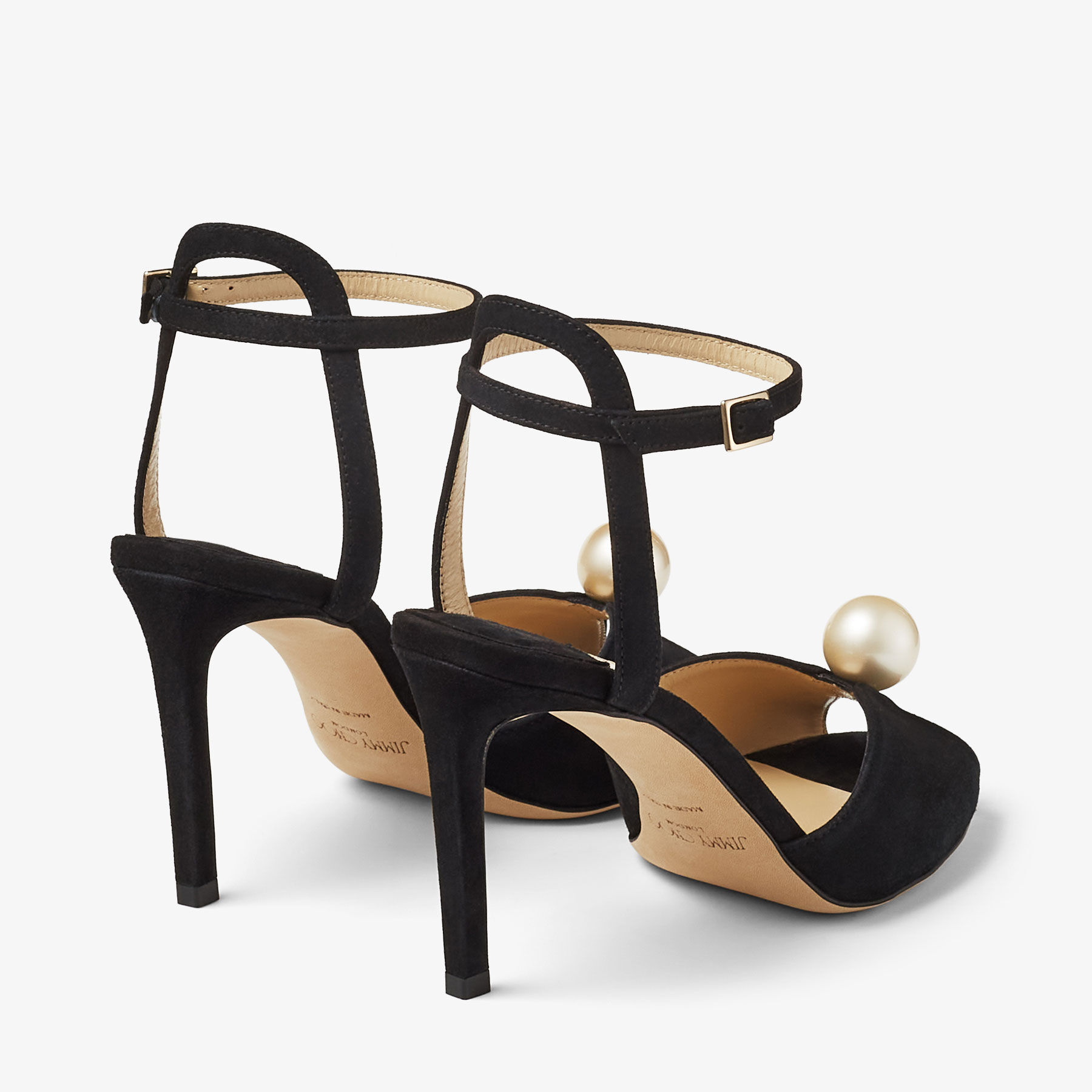 SACORA 85 | Black Suede Sandals with Pearl Embellishment | Summer 