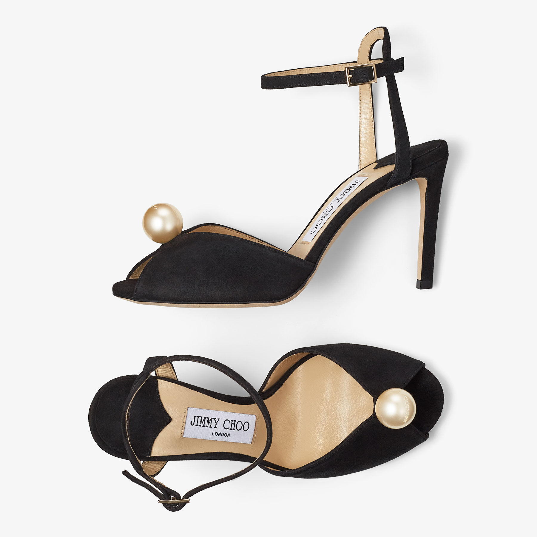 SACORA 85 | Black Suede Sandals with Pearl Embellishment | Summer 