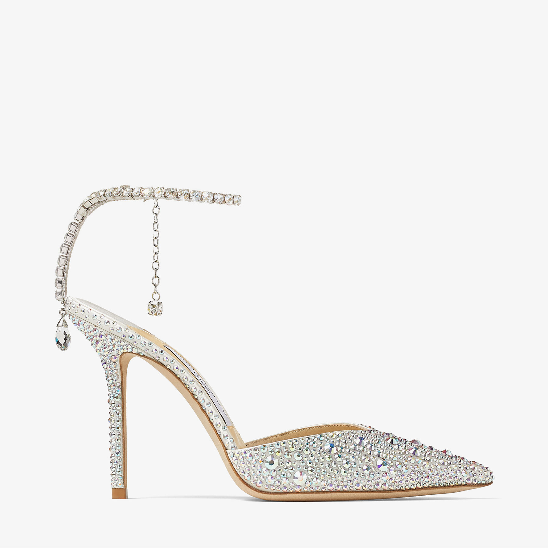 Saeda 100 | Ivory Satin Pumps with Crystal Embellishment | JIMMY CHOO