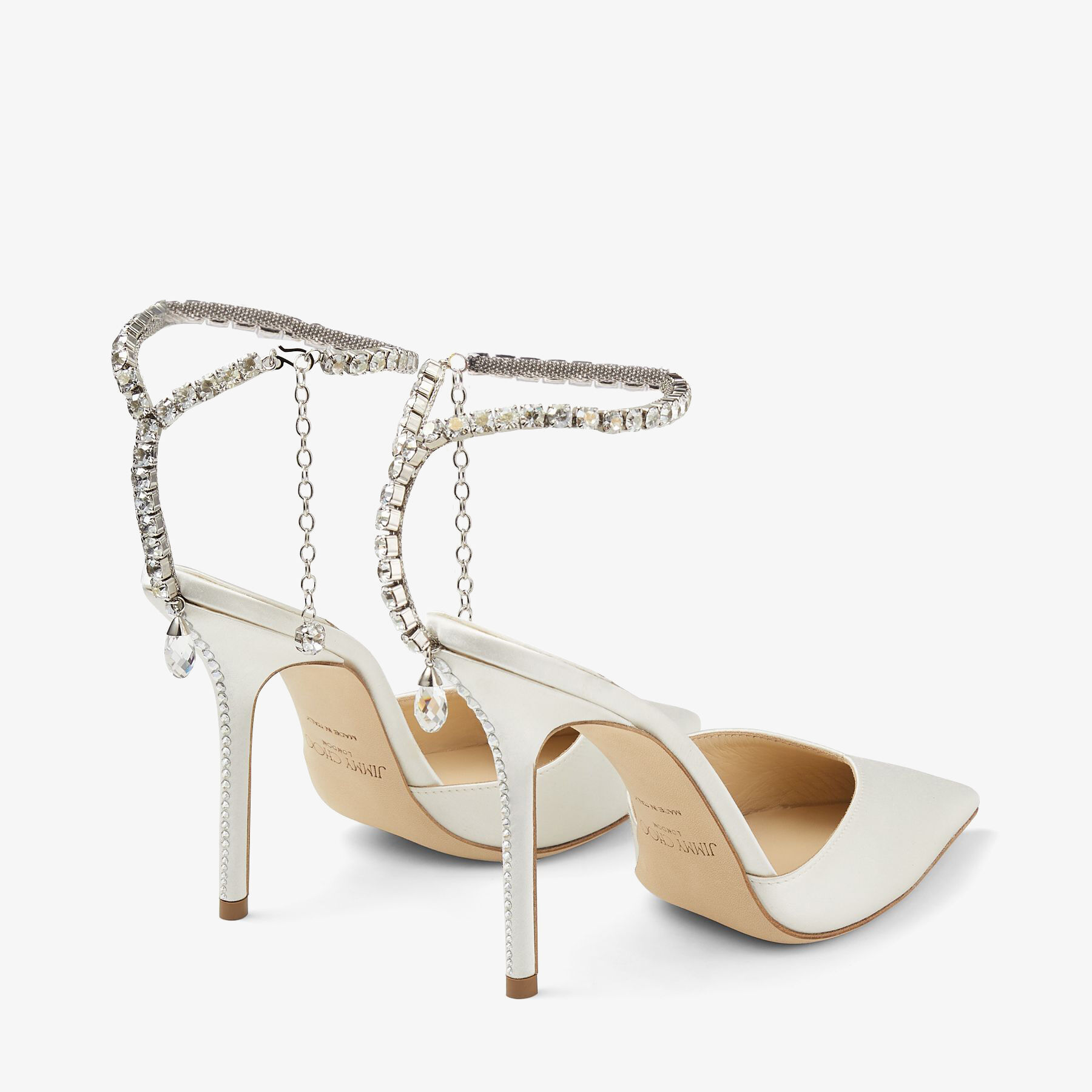Saeda 100 | Ivory Satin Pumps with Crystal Embellishment | JIMMY CHOO