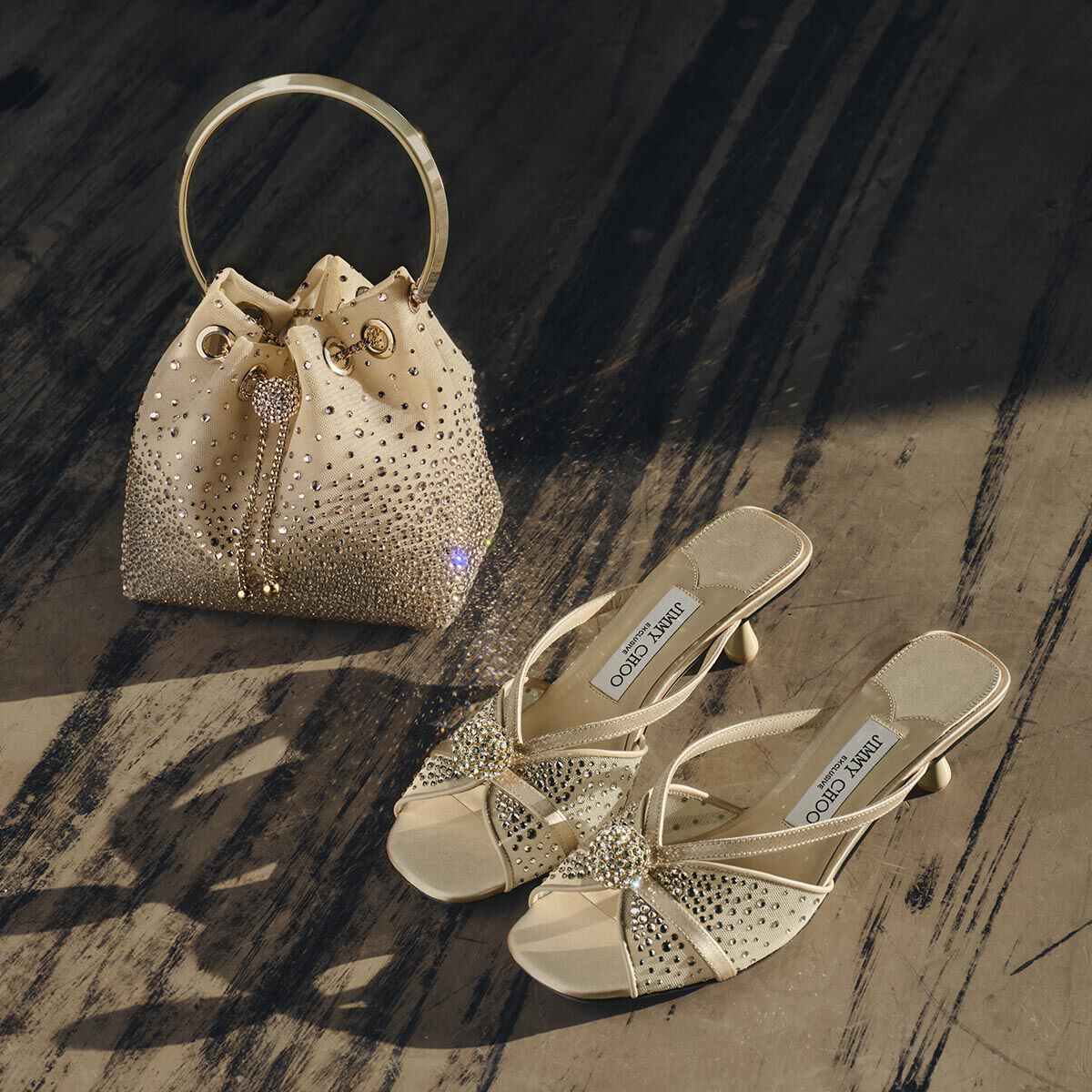 Siva Mule 50 | Light Soft Gold Mesh and Satin Mules with Dégradé