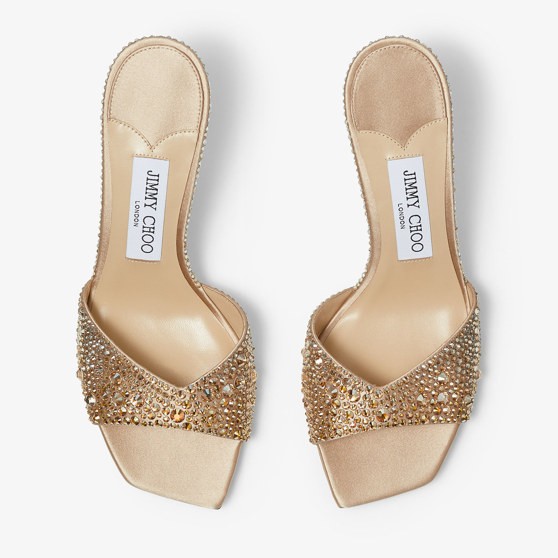 Skye 70|Gold/Crystal Satin Crystal Sandals| JIMMY CHOO