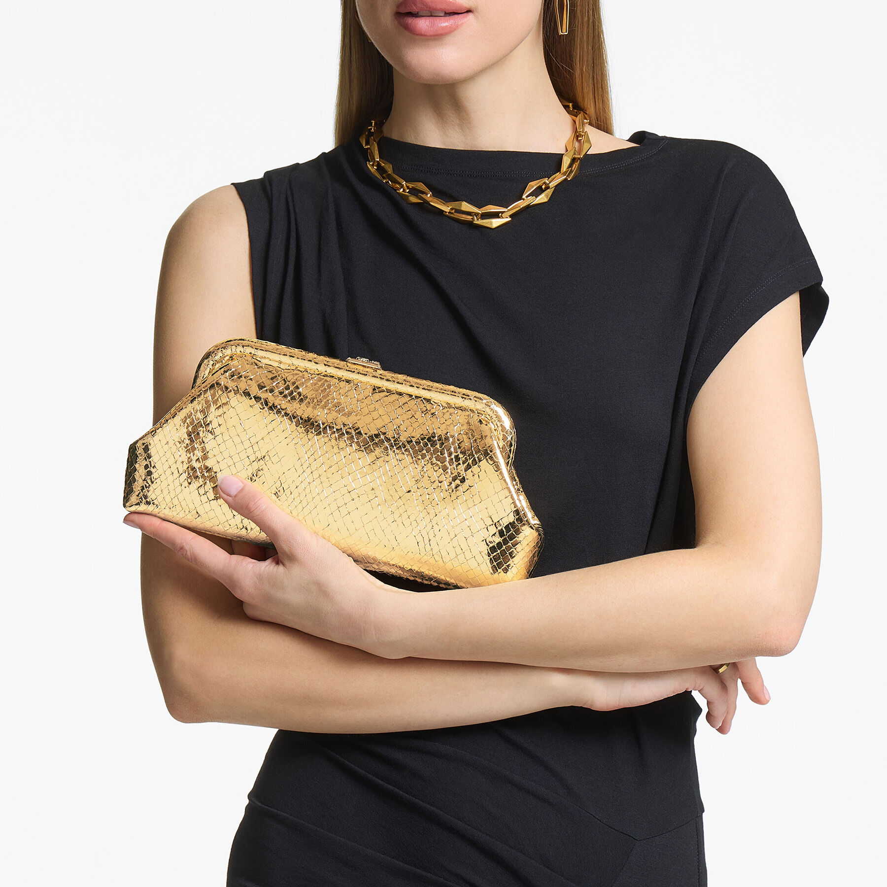 Skylar |Gold Candy Wrap Leather Clutch with Square JC Clasp