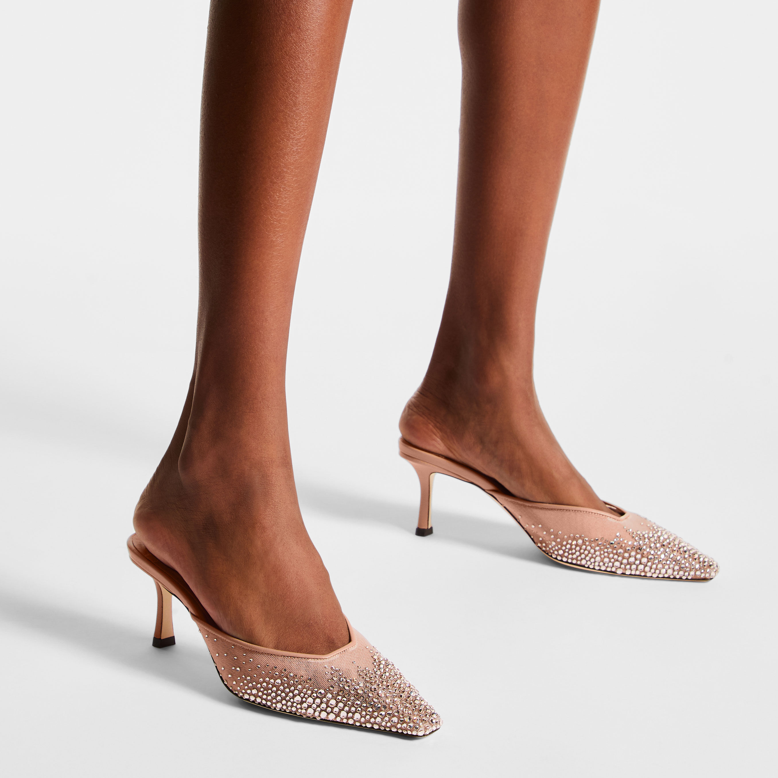 Vivi 65 | Pink Crystal Mesh Mules | JIMMY CHOO