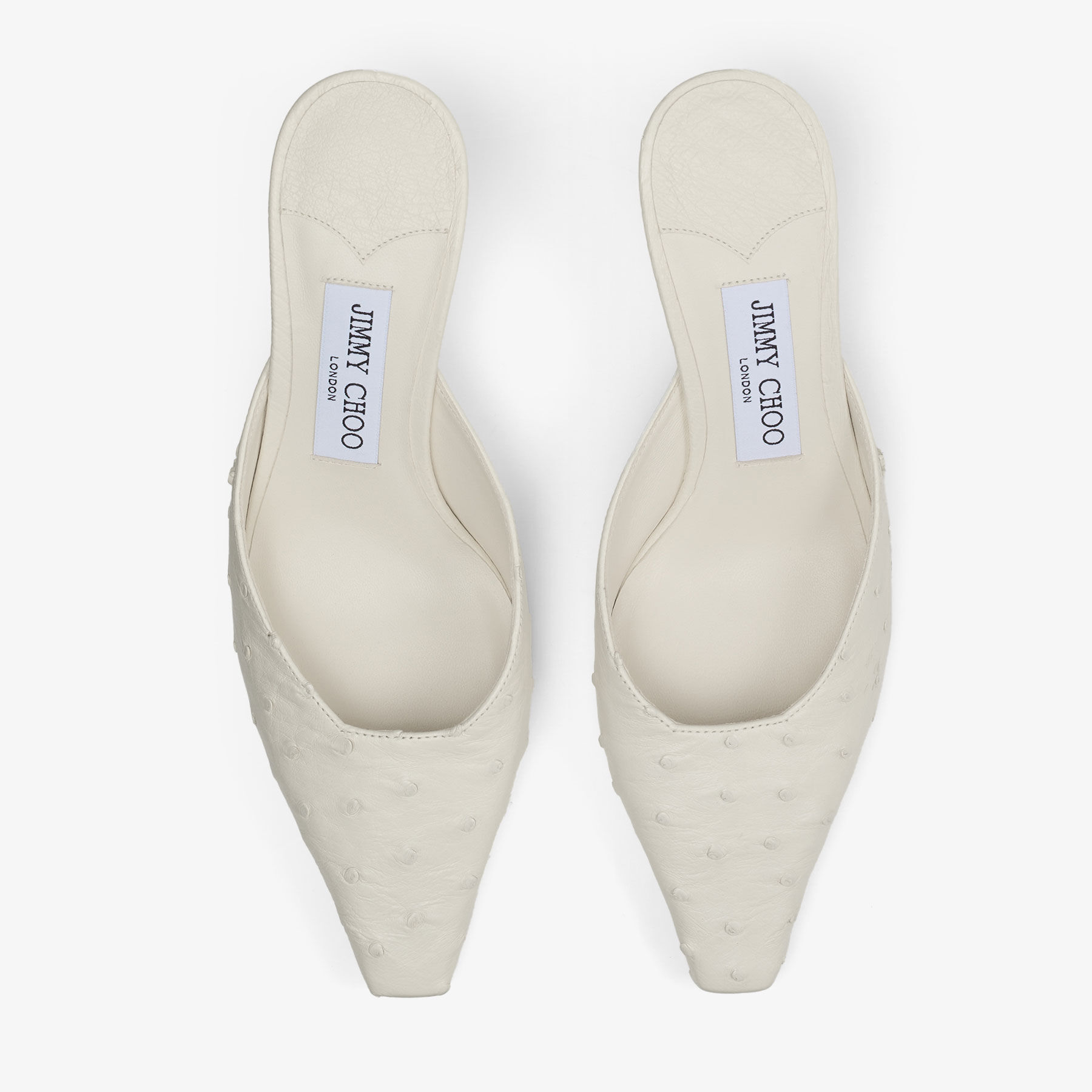 JIMMY CHOO ホワイト ミュール 約6cmヒール Vivi 65 | Latte Ostrich Leather Mules | JIMMY CHOO